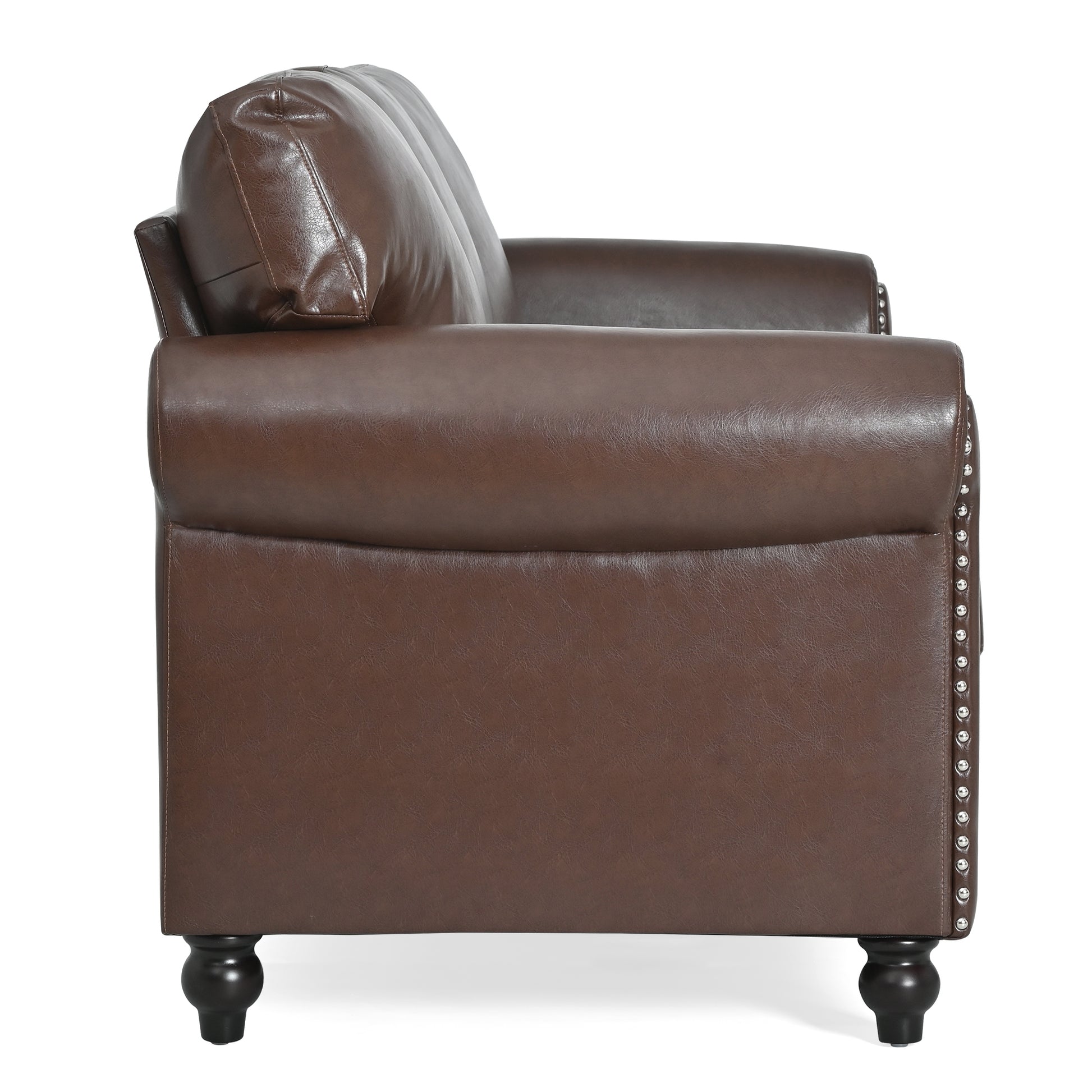 3 Seater Sofa. Brown Pu Foam Fabric 3 Seat