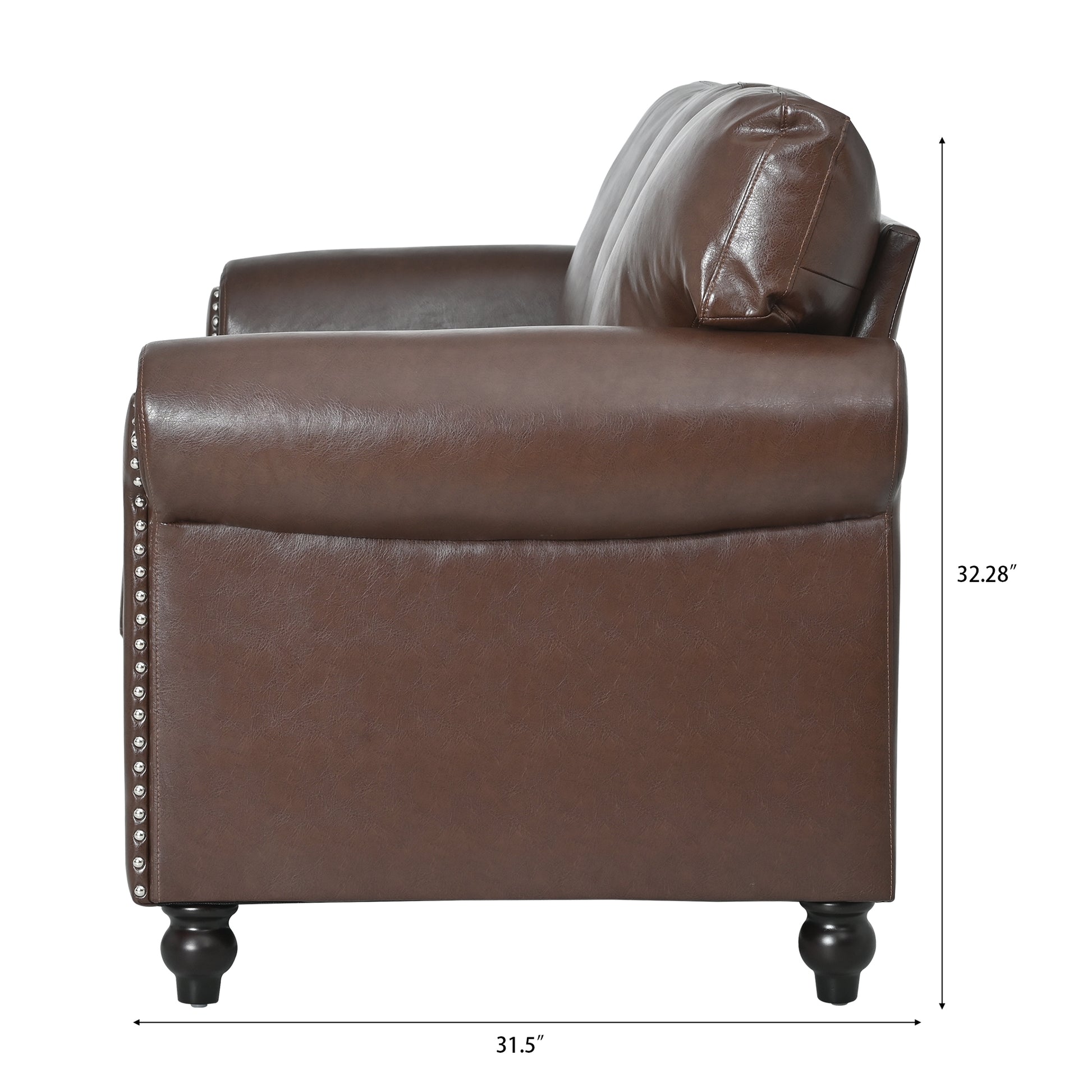 3 Seater Sofa. Brown Pu Foam Fabric 3 Seat