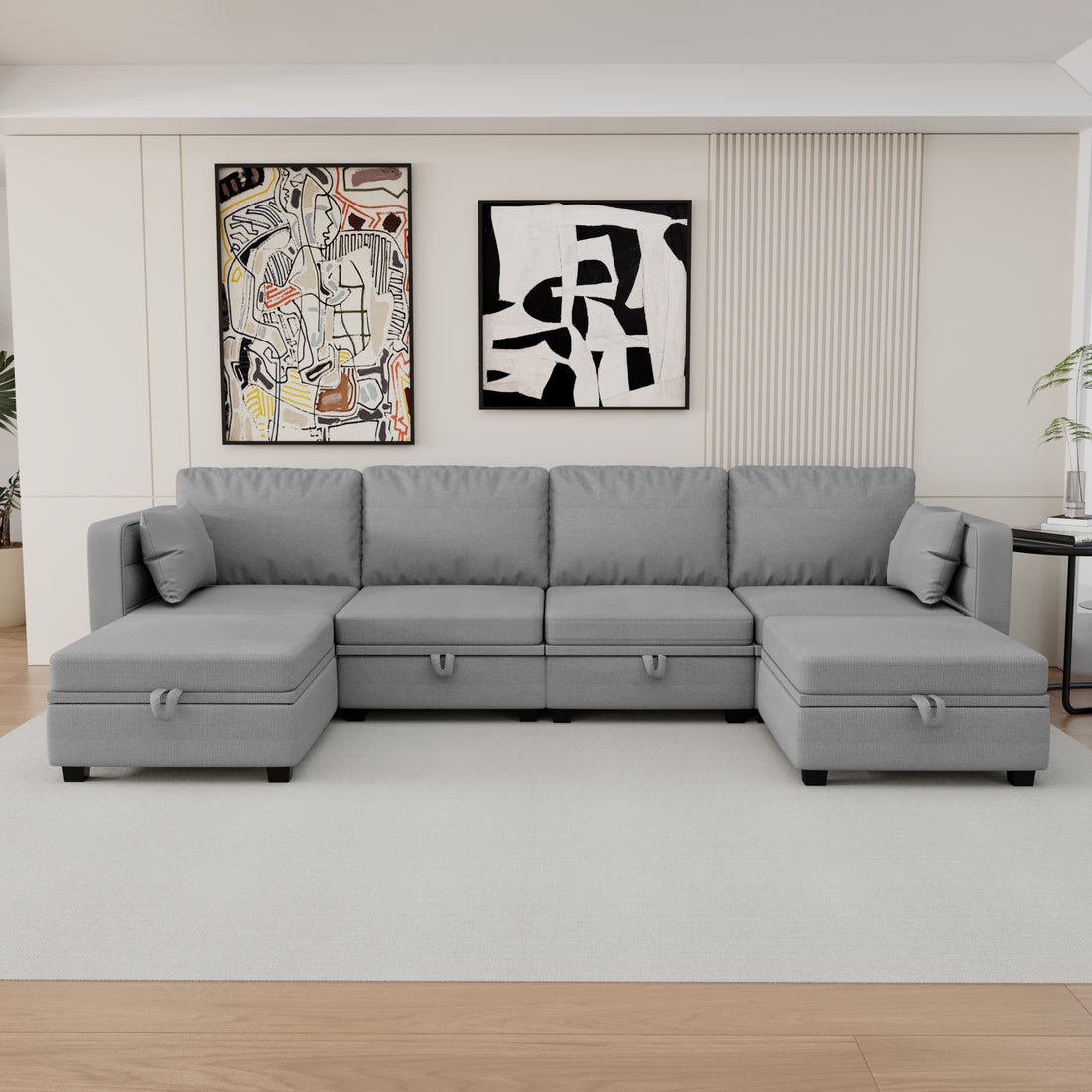 United We Win Modular Sectional Sofa U Shaped Modular Couch With Reversible Chaise Modular Sofa Sectional Couch With Storage Seats Gray Linen