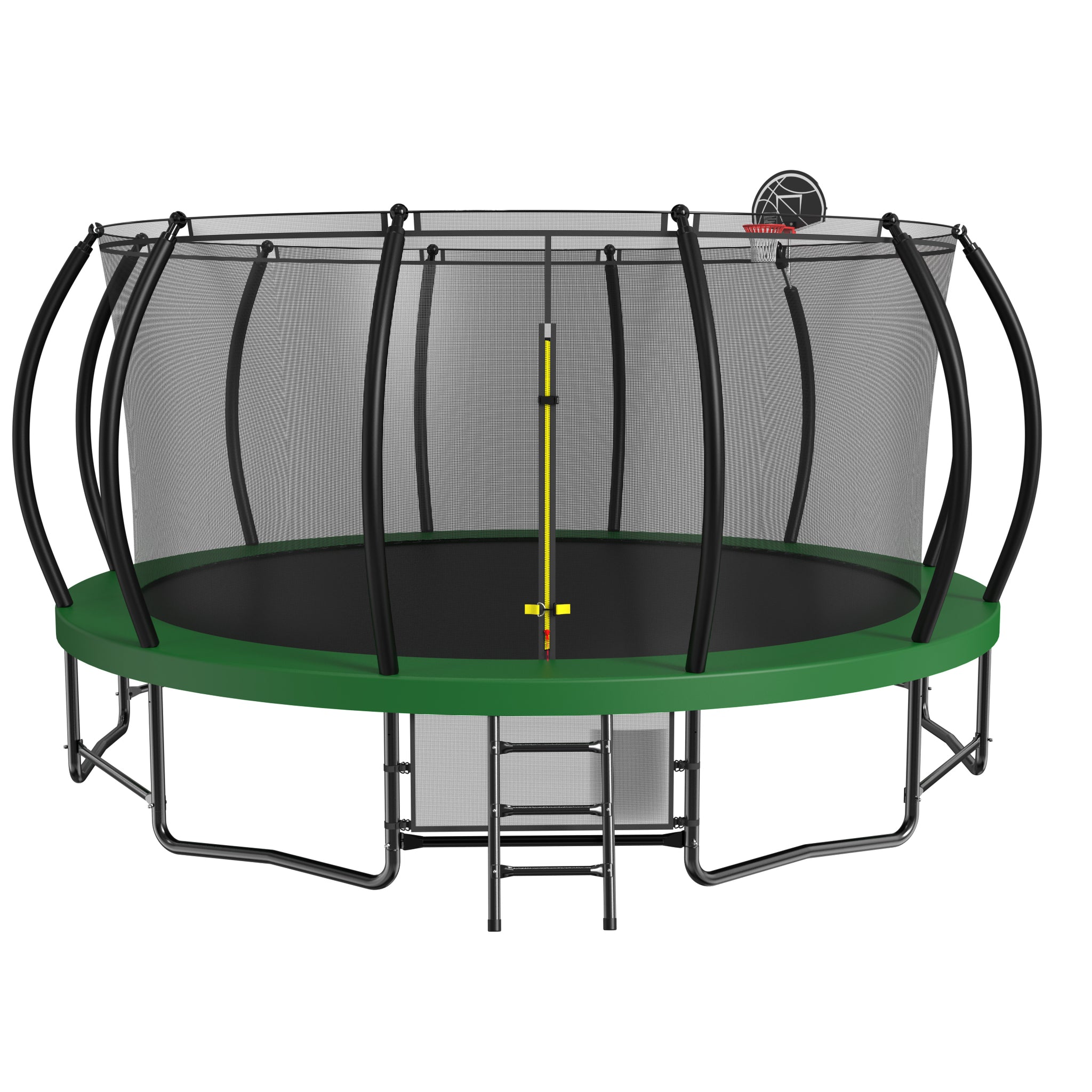 15Ft Trampoline With Basketball Hoop Recreational Trampolines With Ladder ,Shoe Bag And Galvanized Anti Rust Coating Army Green Steel