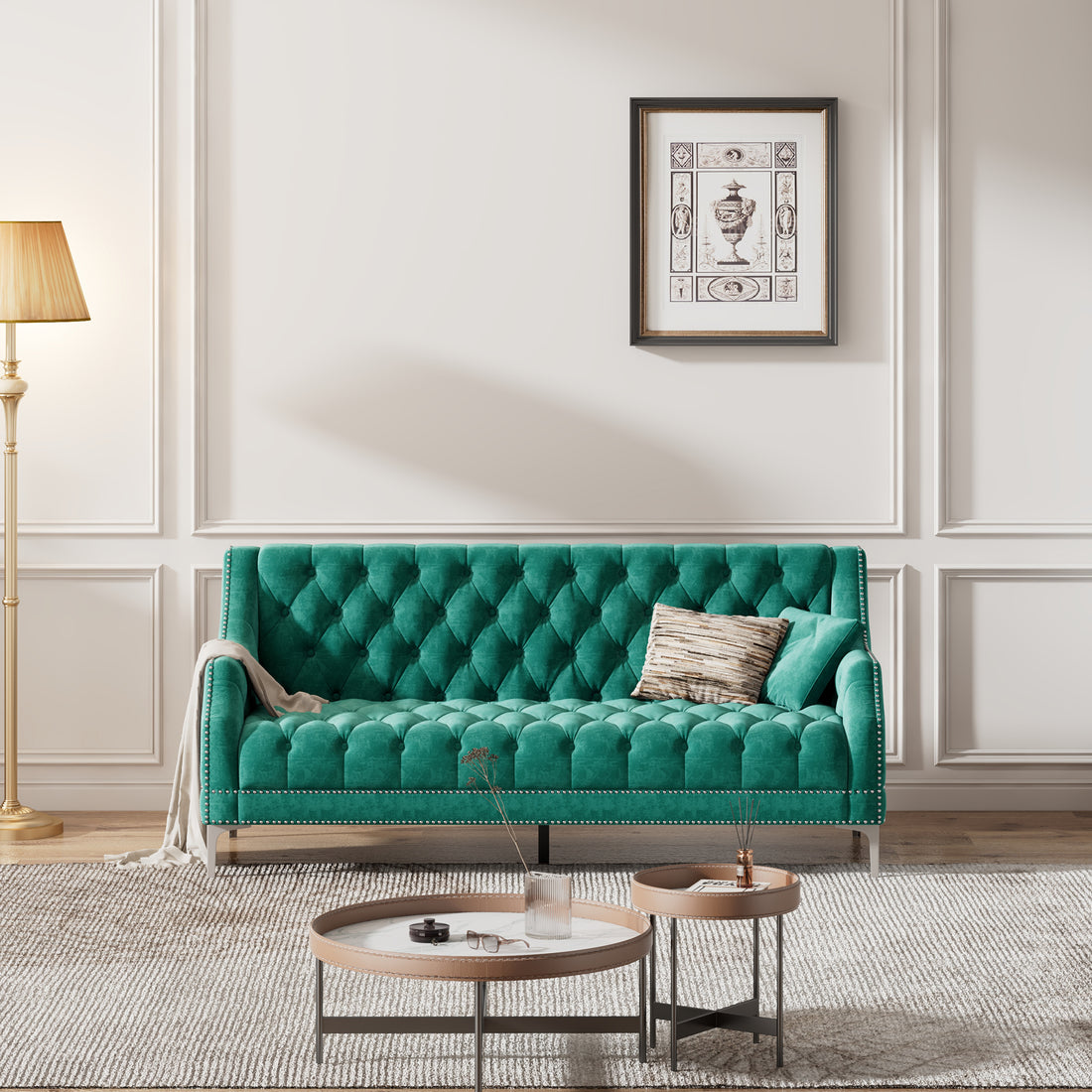 78" Modern Sofa Dutch Plush Upholstered Sofa With Metal Legs, Button Tufted Back Green Green Foam Polyester