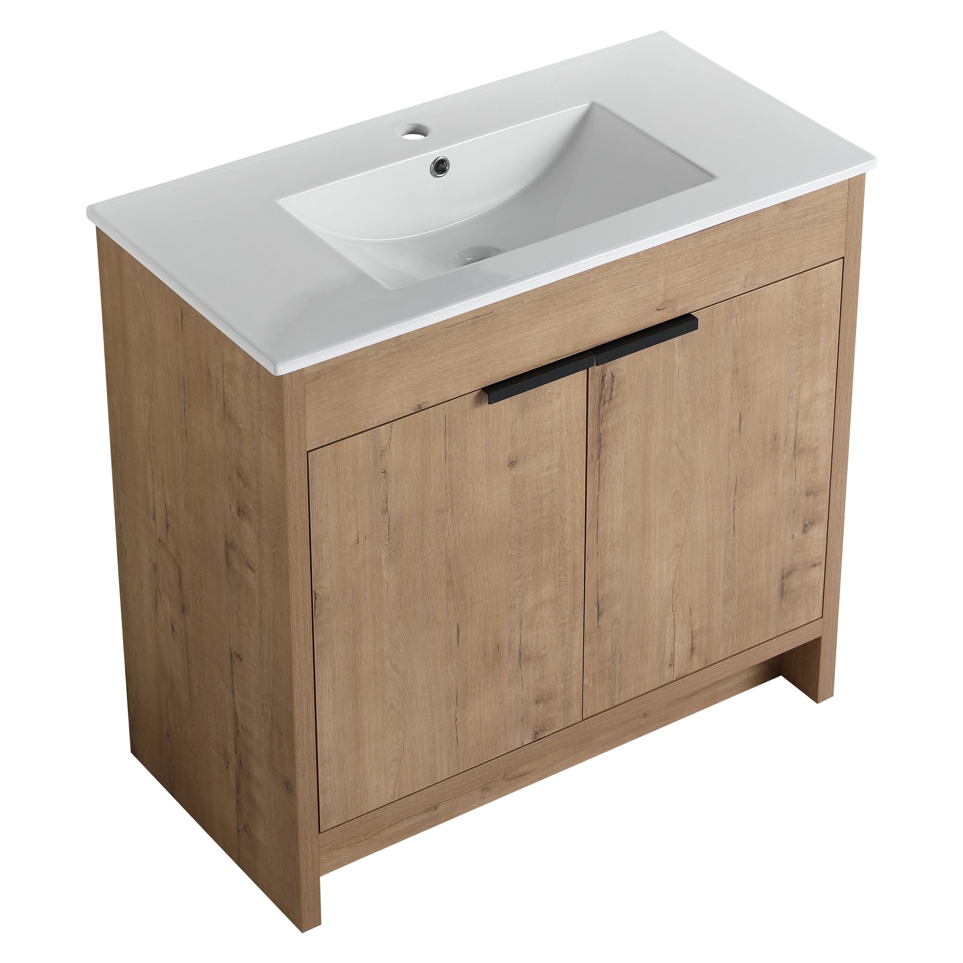 36" Freestanding Bathroom Vanity With White Ceramic Sink & 2 Soft Close Cabinet Doors Kd Packing ,Bvb02436Imo F Bl9090B Imitative Oak 2 Bathroom Freestanding Modern Plywood