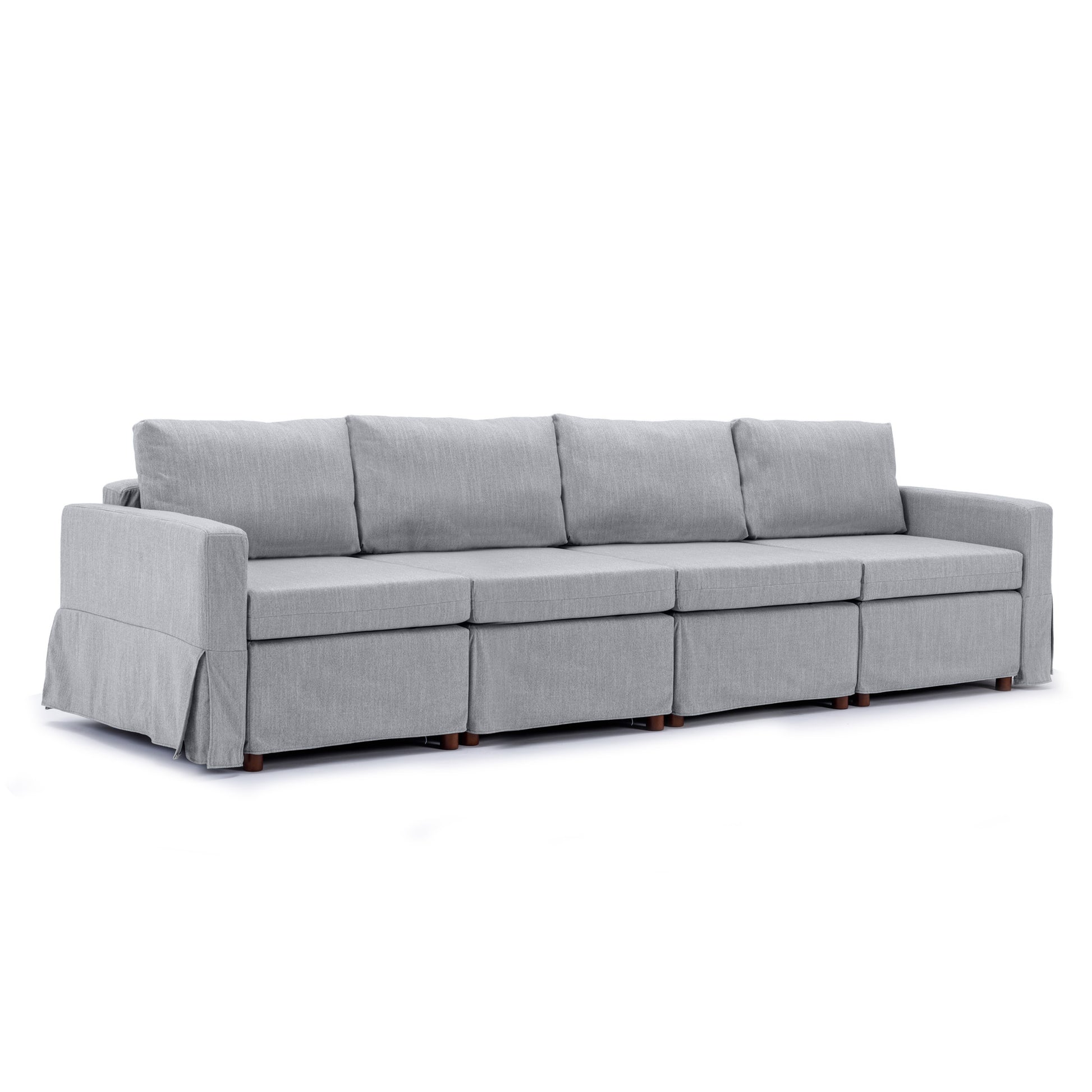 4 Seat Module Sectional Sofa Couch With 2 Ottoman,Seat Cushion And Back Cushion Removable And Washable,Light Grey Light Grey Wood Primary Living Space Soft Modern Rubberwood Foam Linen 4 Seat