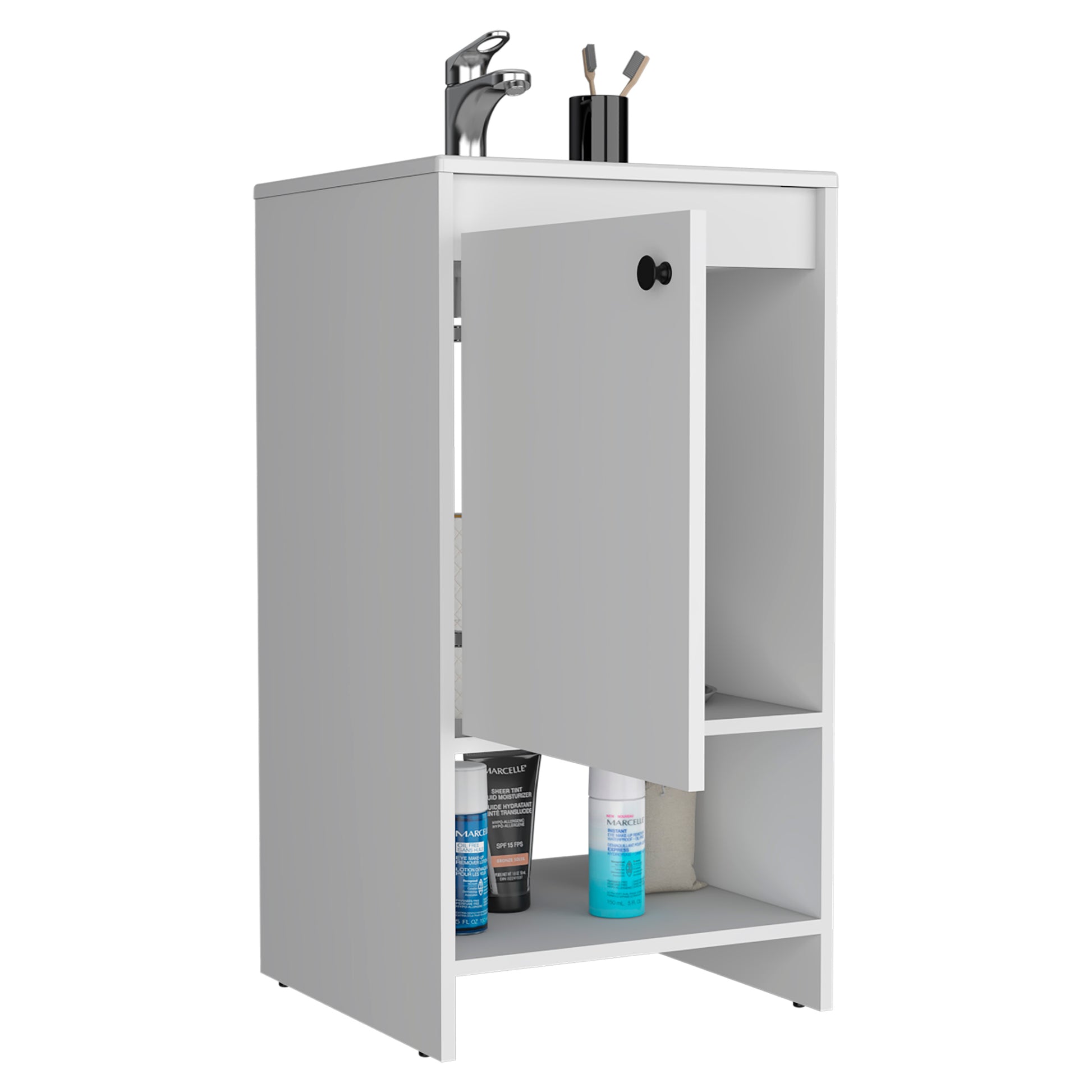 Jane Bathroom Vanity, Single Door Cabinet, Two Shelves White White Bathroom Modern Particle Board Particle Board