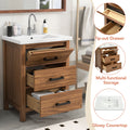 24'' Bathroom Vanity With Ceramic Basin Sink, Modern Bathroom Storage Cabinet With 3 Drawers, Freestanding Bathroom Vanity Cabinet With Single Sink 3 Natural Wood Adjustable Hinges Modern Mdf