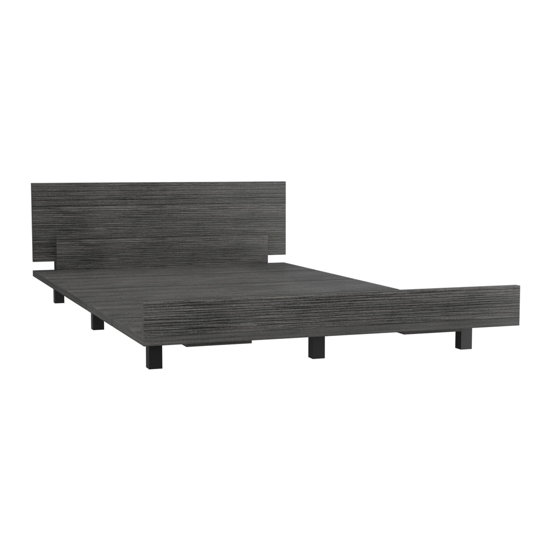 Kaia Twin Bed Base, Headboard Smokey Oak Twin Gray Composite Bedroom Modern Bed Frame Particle Board Particle Board