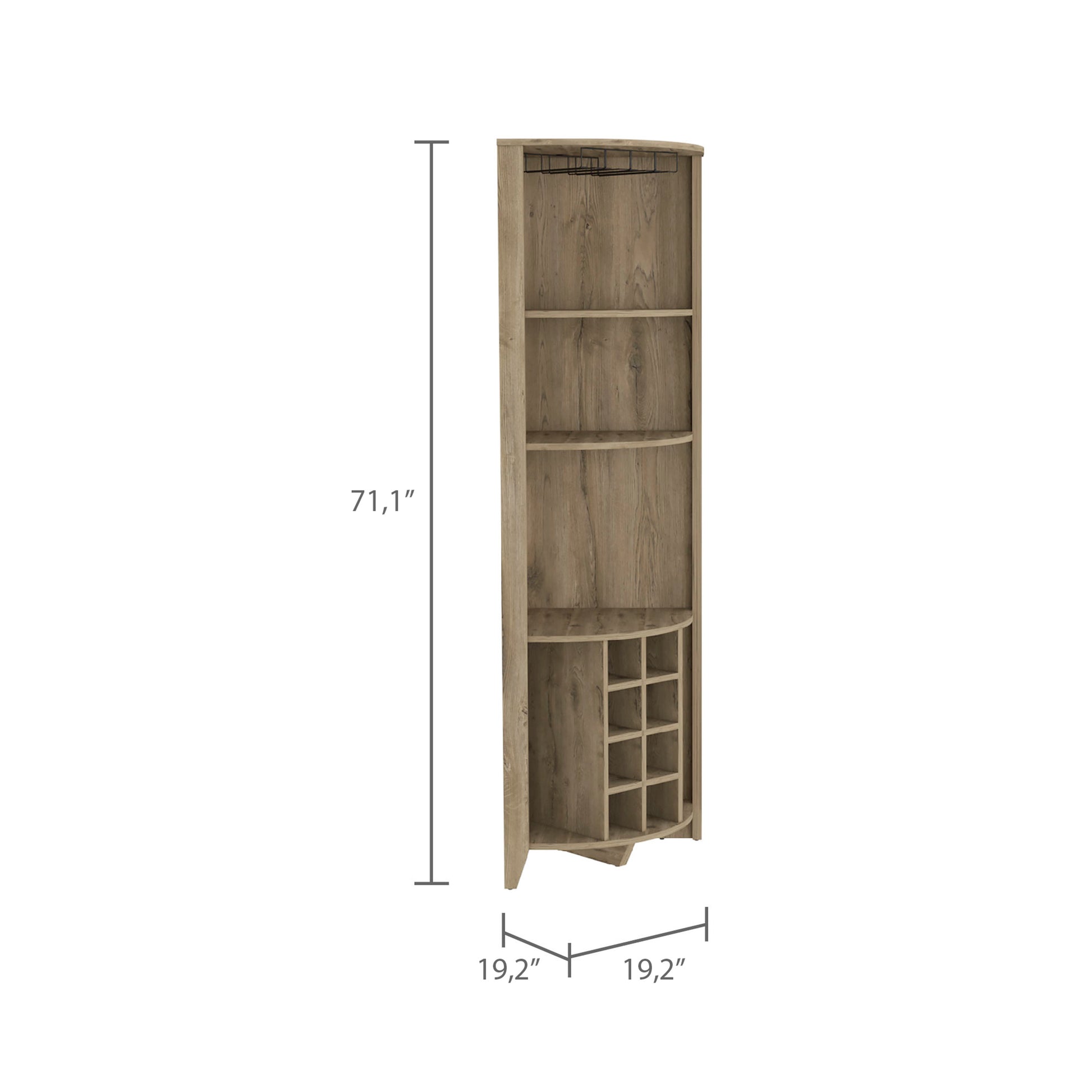 Essential Corner Bar Cabinetthree Shelves, Eight Built In Wine Rack, Two Side Shelves Macadamia Light Oak Dining Room Modern Shelves Included Particle Board