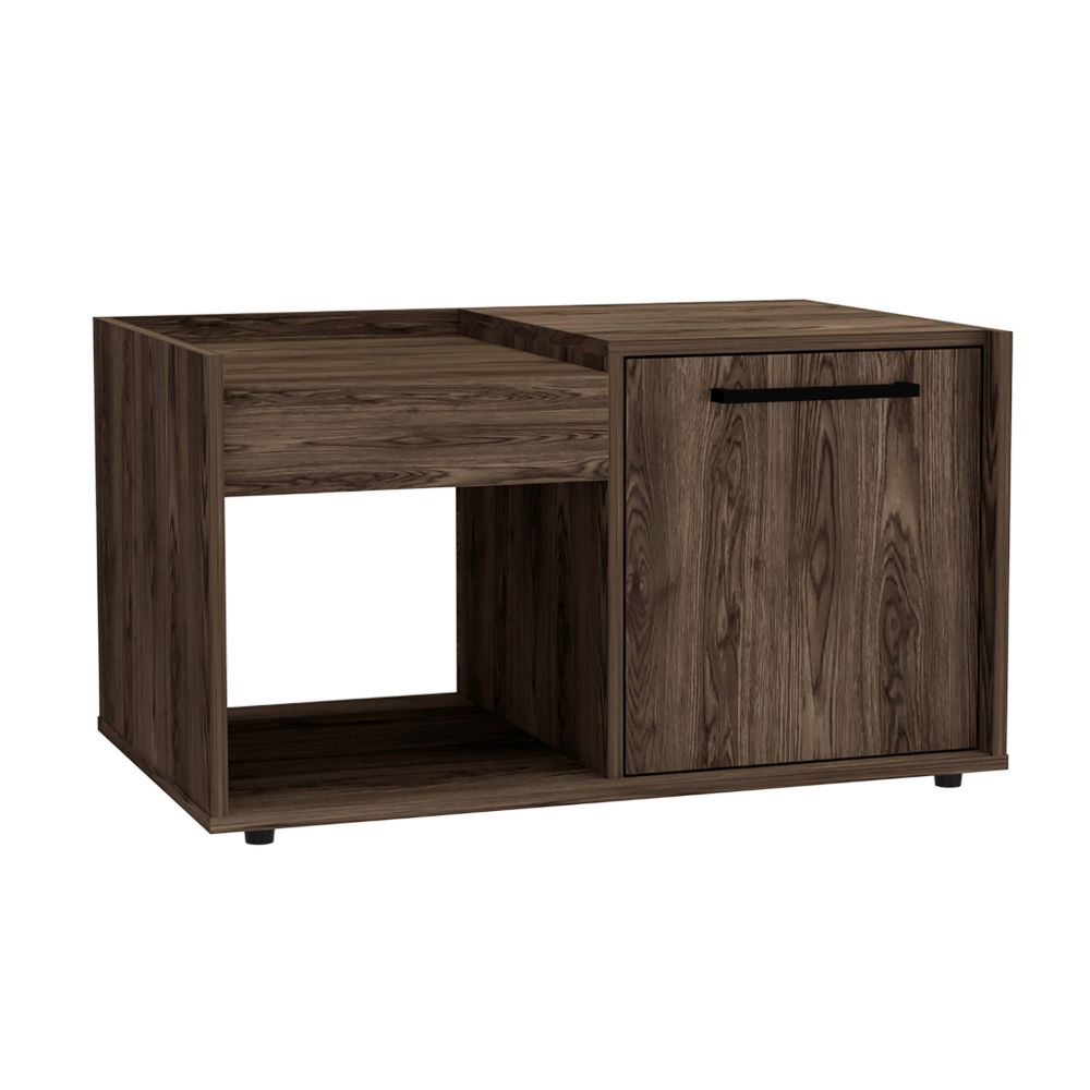 Velvet Coffee Table, One Open Shelf, Single Door Cabinet Brown Mdf Engineered Wood