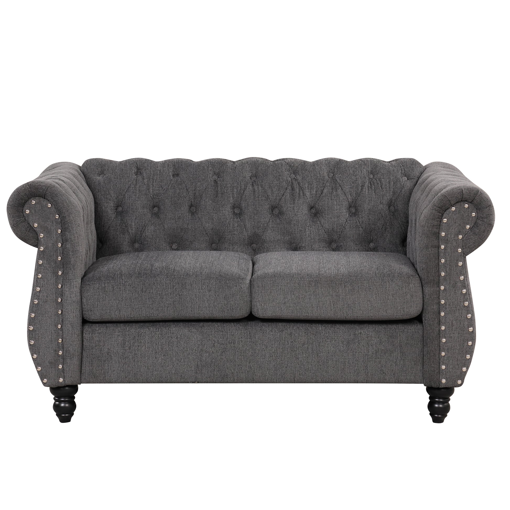 60" Modern Sofa Dutch Plush Upholstered Sofa, Solid Wood Legs, Buttoned Tufted Backrest, Gray Gray Foam Polyester