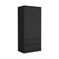 Austin 2 Drawers Armoire, Double Door, Hanging Rod Black Black Bedroom Modern Particle Board Particle Board