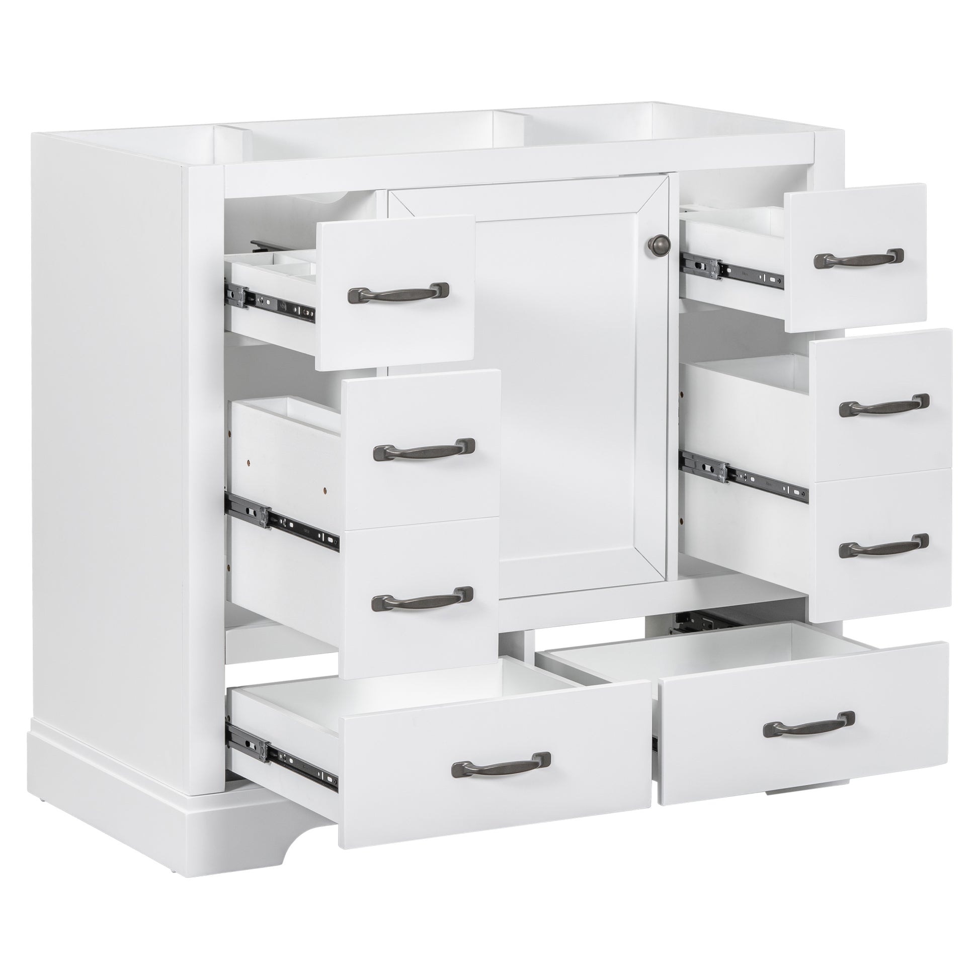 36" Bathroom Vanity Without Sink, Cabinet Base Only, Six Drawers, Multi Functional Drawer Divider, Adjustable Shelf, White White Solid Wood Mdf