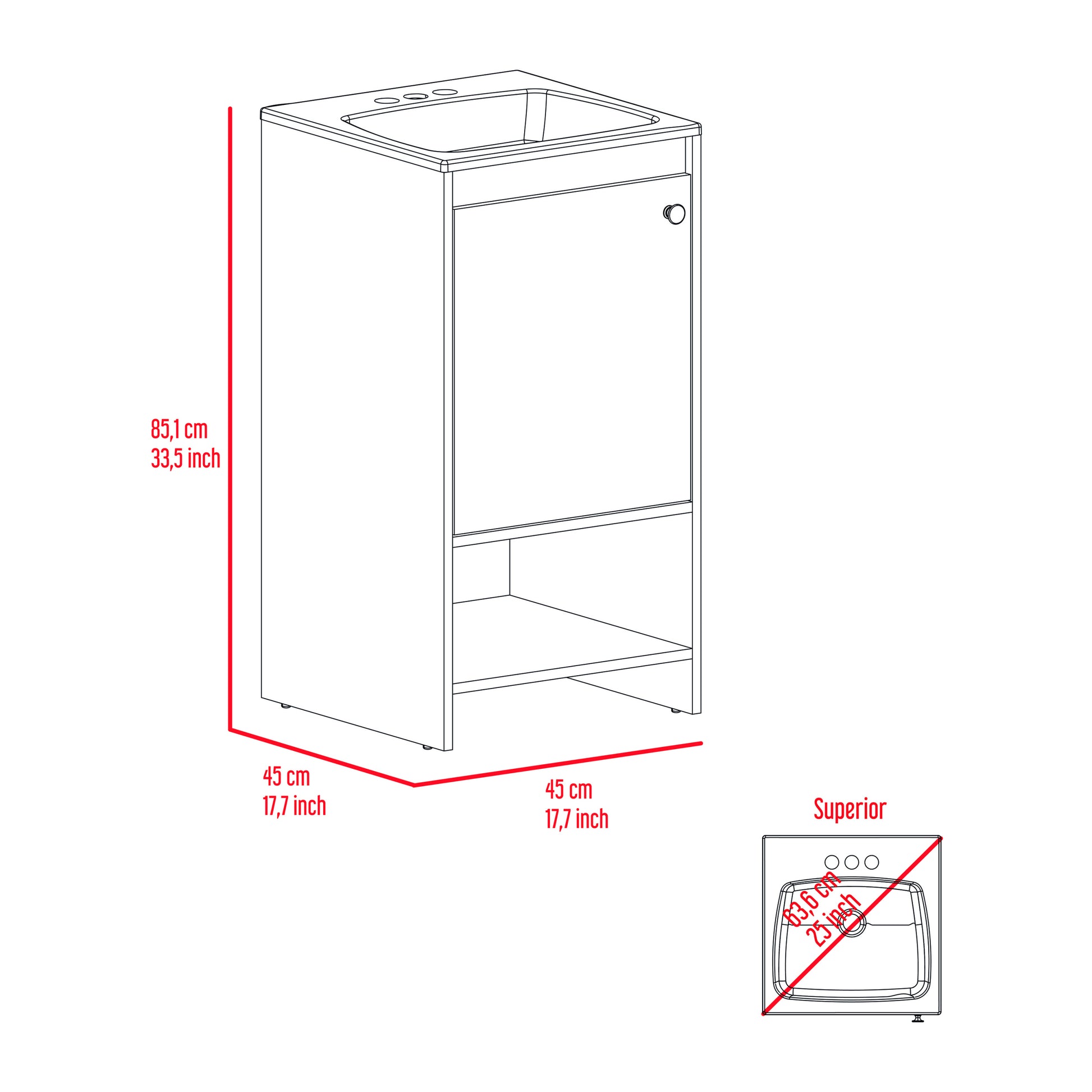 Jane Bathroom Vanity, Single Door Cabinet, Two Shelves White White Vanity Stools Bathroom Rectangular Modern Particle Board Particle Board