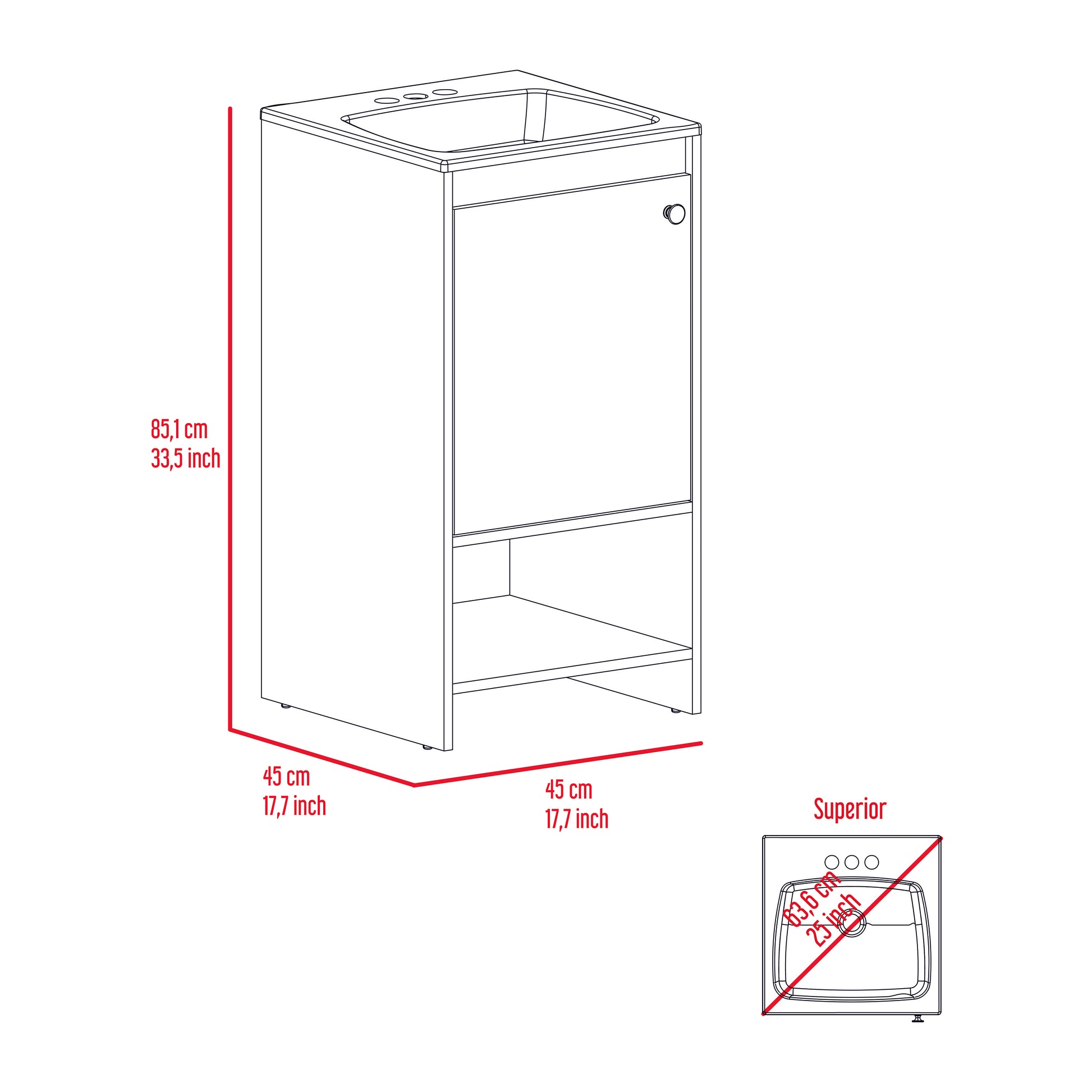 Jane Bathroom Vanity, Single Door Cabinet, Two Shelves White White Bathroom Modern Particle Board Particle Board