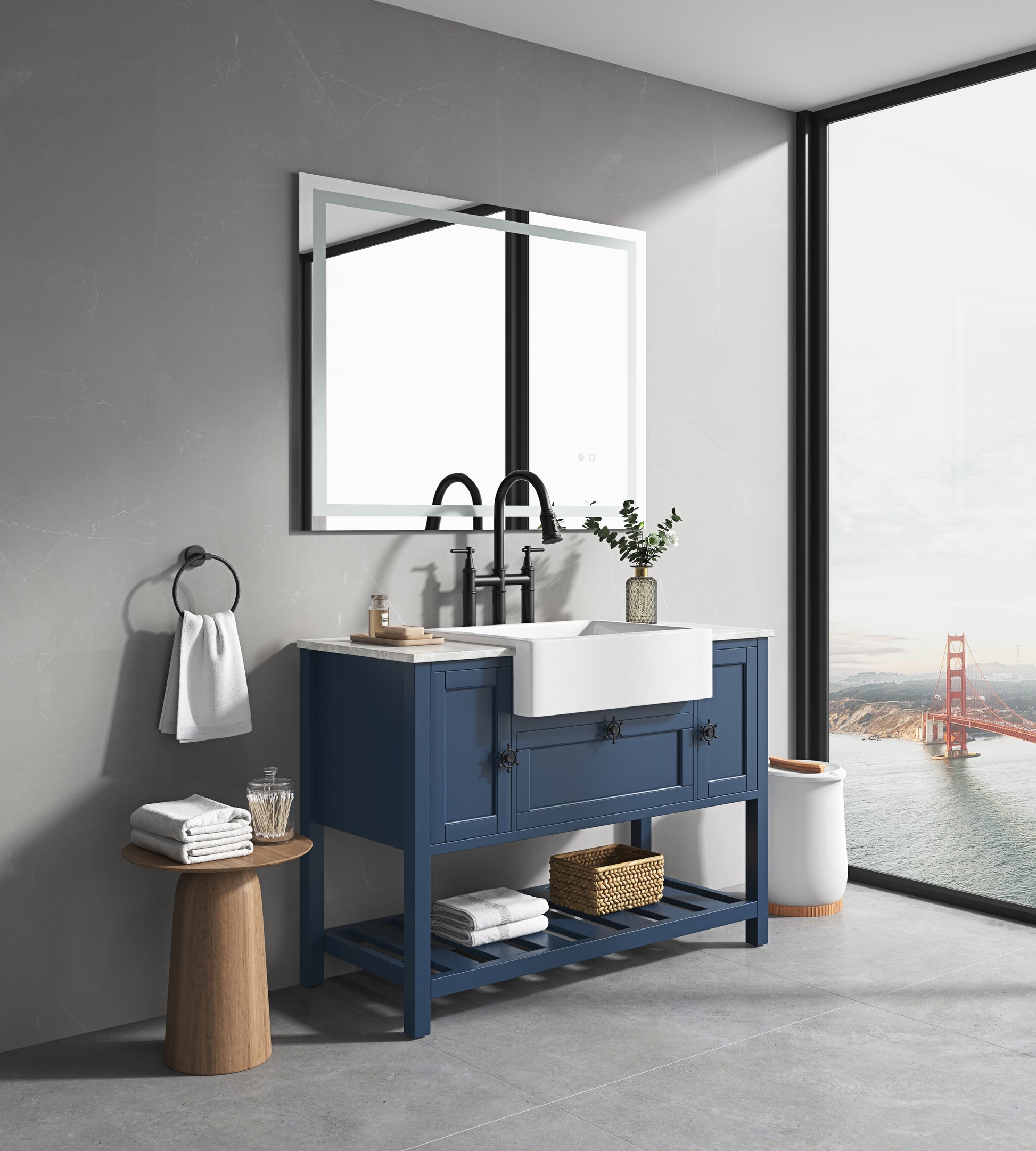 Led Bathroom Mirror 48 "X 36 " With Front And Backlight, Large Dimmable Wall Mirrors With Anti Fog, Memory, 3Colors, Led Vanity Mirror White Aluminium