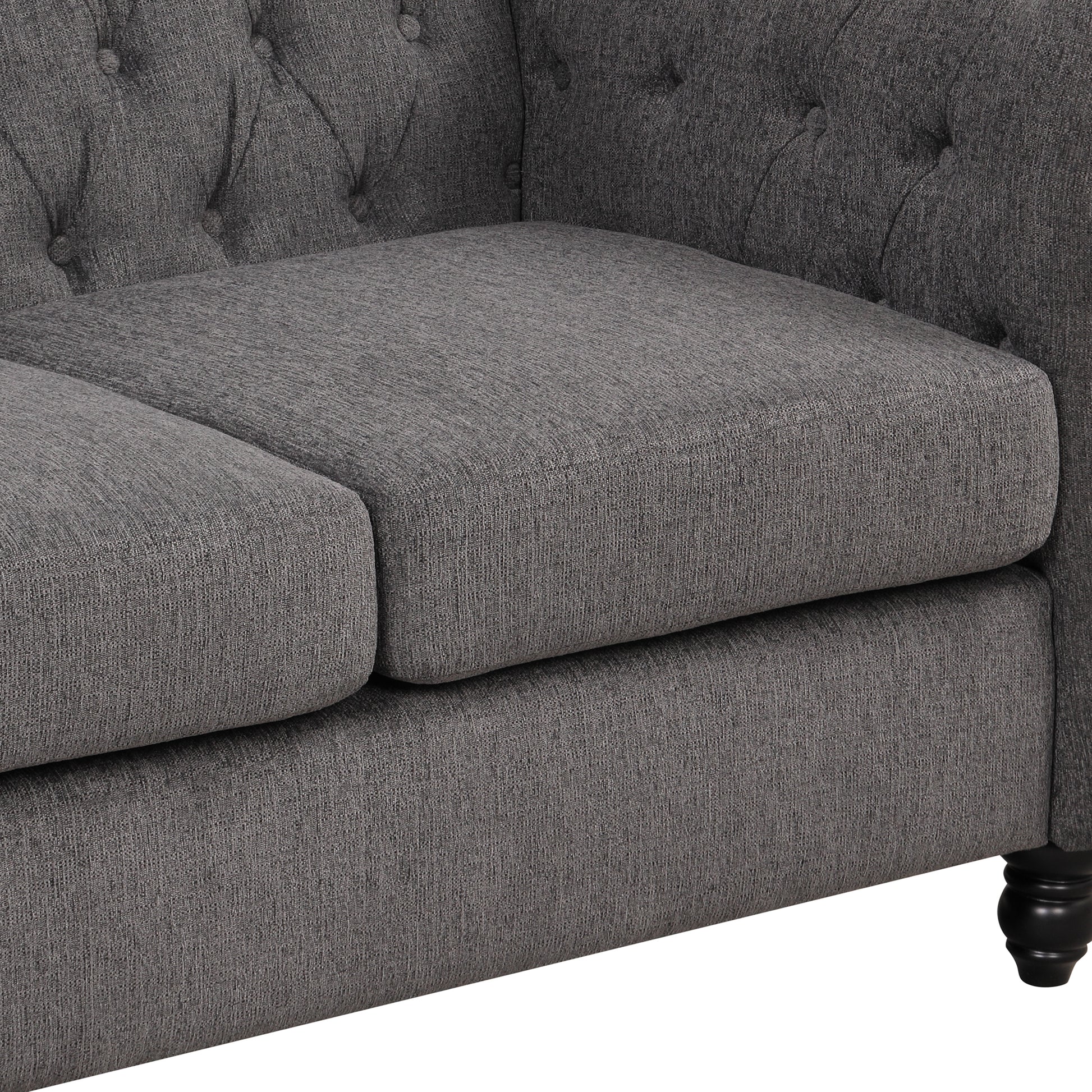 60" Modern Sofa Dutch Plush Upholstered Sofa, Solid Wood Legs, Buttoned Tufted Backrest, Gray Gray Foam Polyester