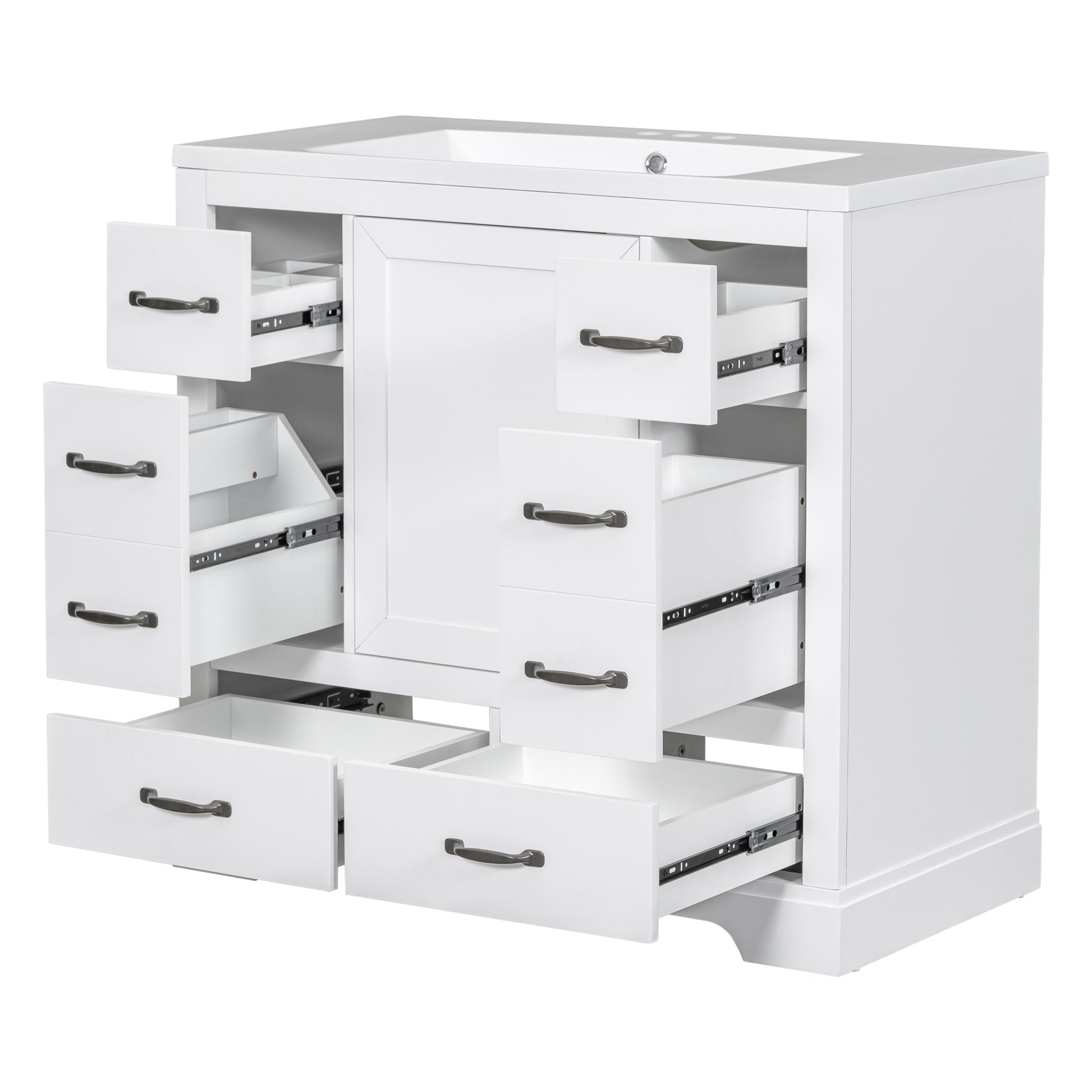 36" Bathroom Vanity With Sink Combo, Six Drawers, Multi Functional Drawer Divider, Adjustable Shelf, White White Solid Wood Mdf