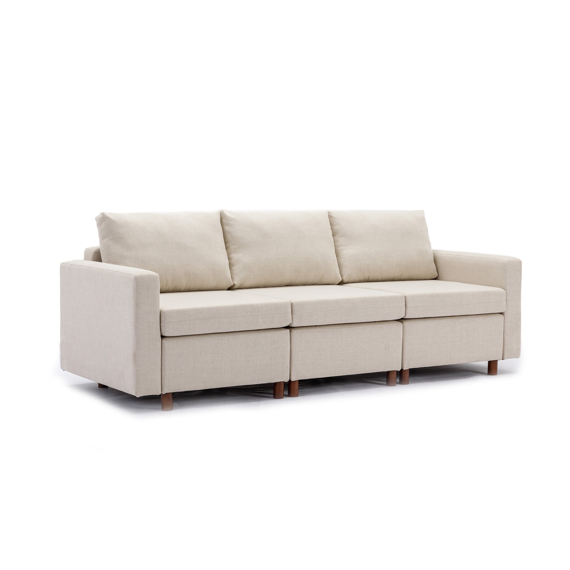 3 Seat Module Sectional Sofa Couch With 1 Ottoman For Living Room,Seat Cushion And Back Cushion Non Removable And Non Washable,Cream Cream Wood Primary Living Space Soft Modern Rubberwood Foam Linen 3 Seat