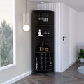 Essential Corner Bar Cabinetthree Shelves, Eight Built In Wine Rack, Two Side Shelves Black Primary Living Space Modern Shelves Included Particle Board