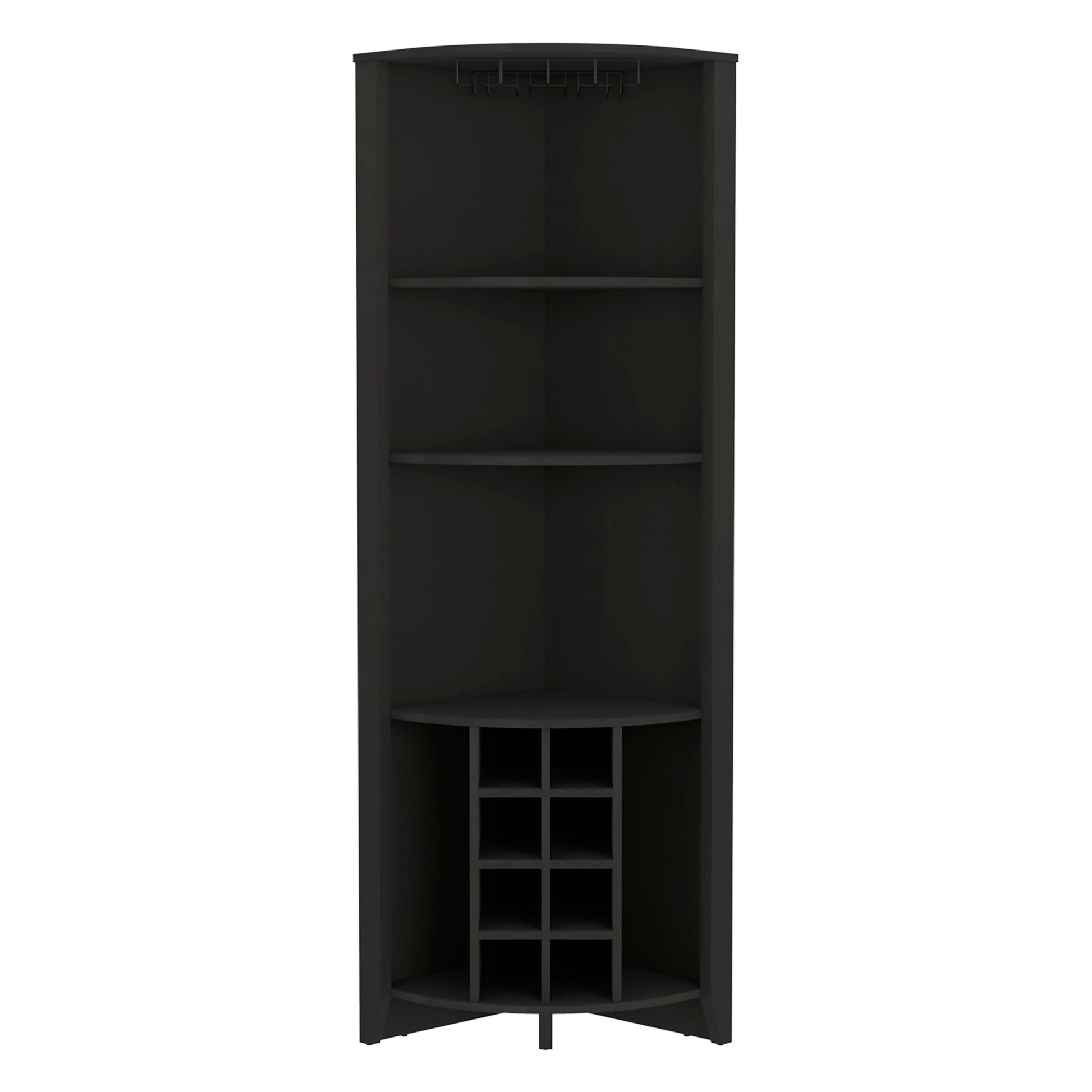 Essential Corner Bar Cabinetthree Shelves, Eight Built In Wine Rack, Two Side Shelves Black Black Dining Room Modern Shelves Included Particle Board