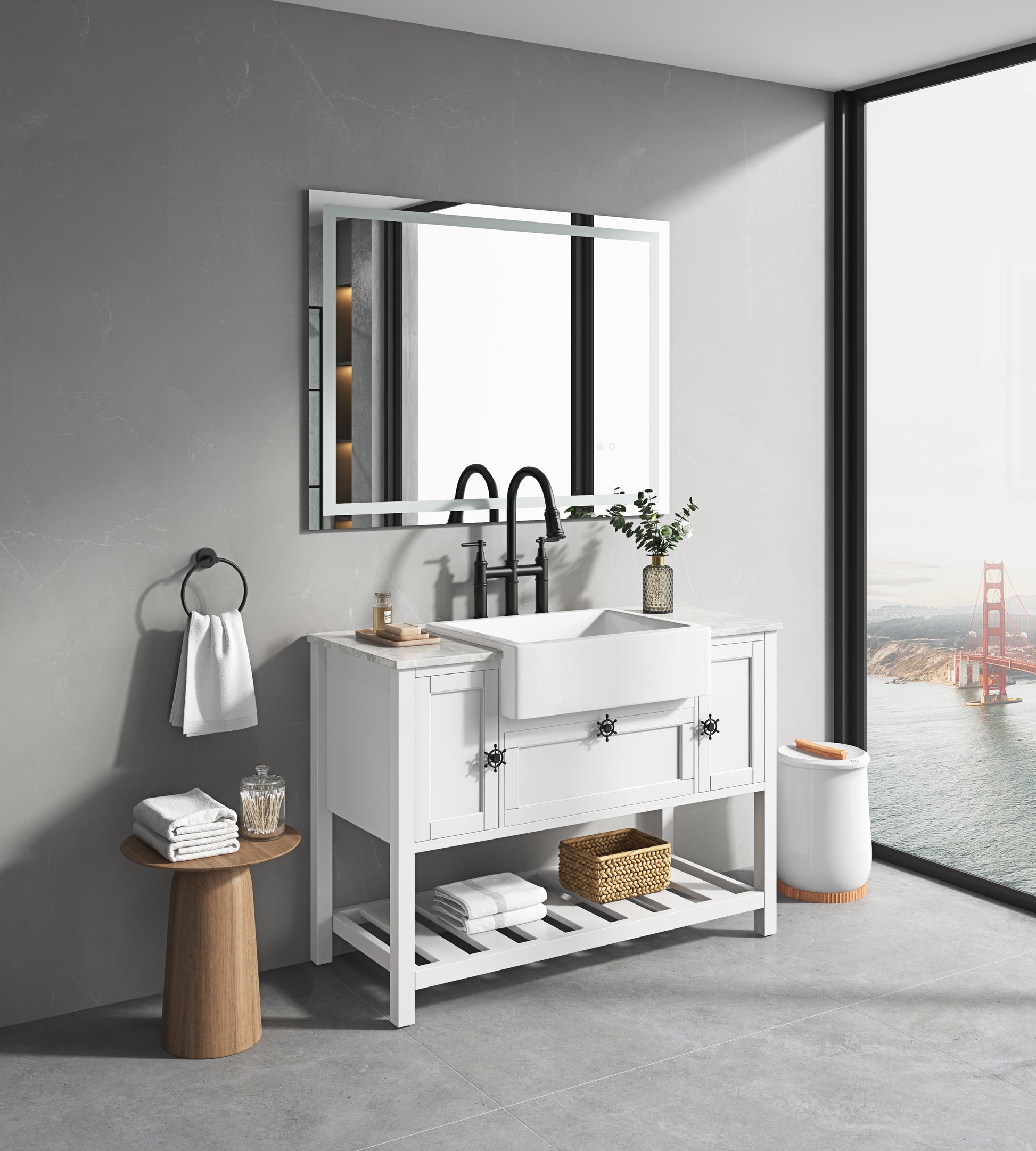 Led Bathroom Mirror 48 "X 36 " With Front And Backlight, Large Dimmable Wall Mirrors With Anti Fog, Memory, 3Colors, Led Vanity Mirror White Aluminium