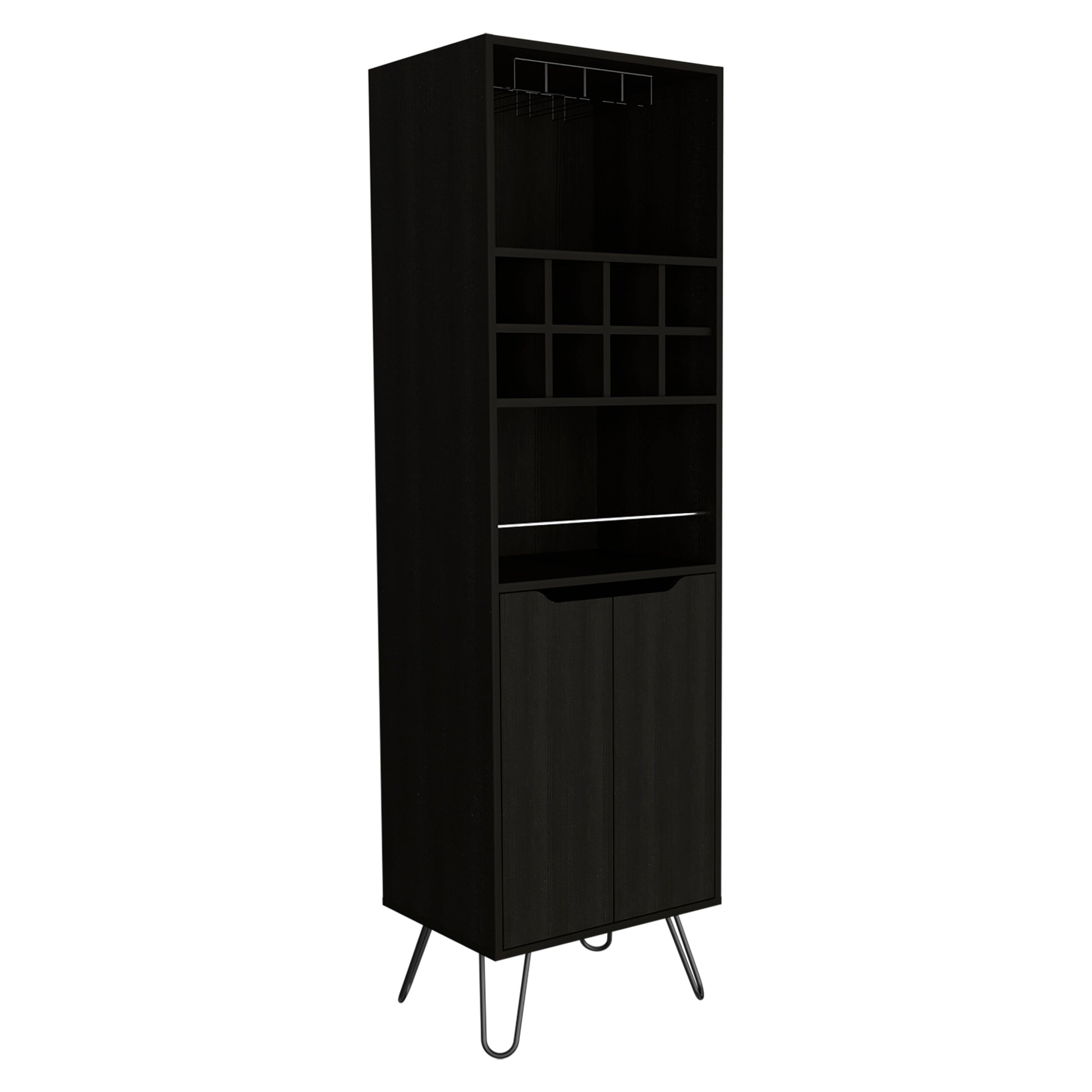 Manhattan Talll Bar Cabinet, Eight Built In Wine Rack, Two Cabinets With Single Door Black Black Particle Board Particle Board