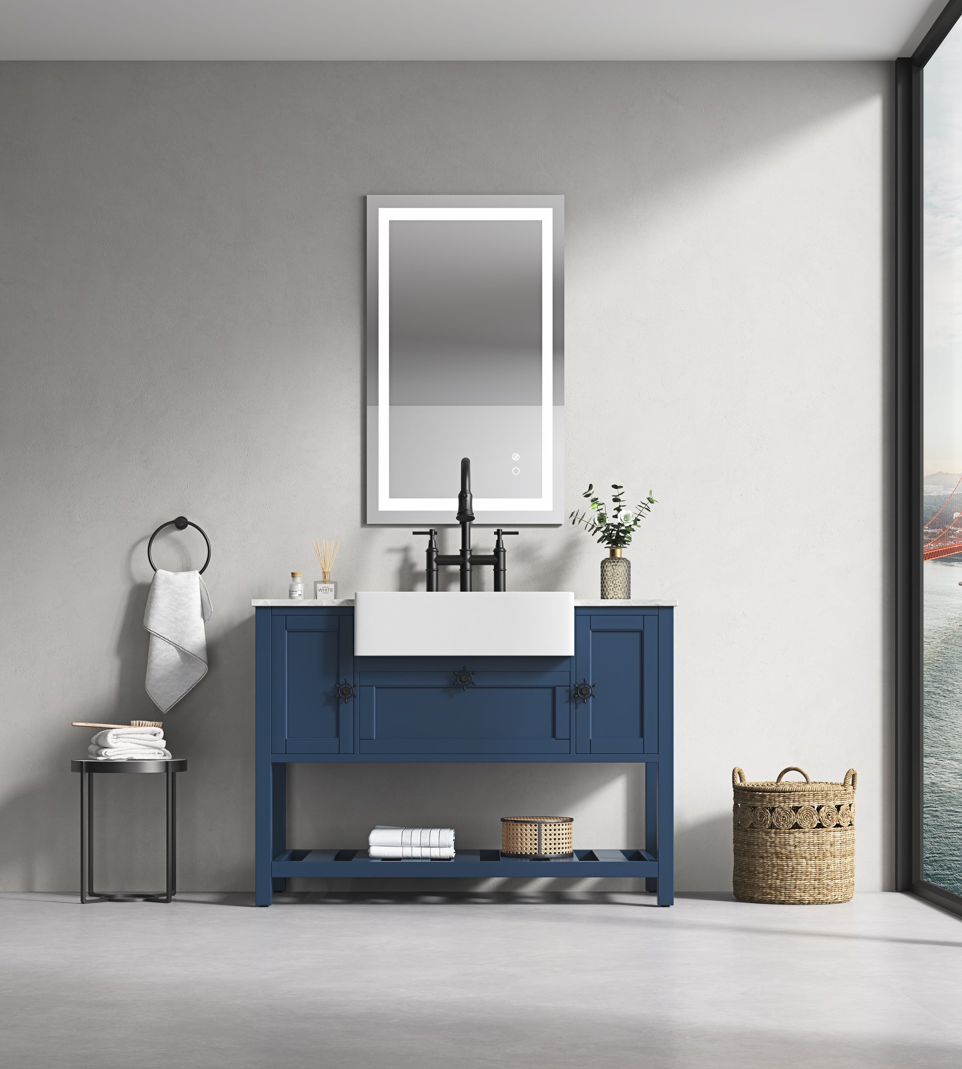 Led Bathroom Mirror48"X 24 " With Front And Backlight, Large Dimmable Wall Mirrors With Anti Fog, Memory, 3 Colors, Led Vanity Mirror White Aluminium