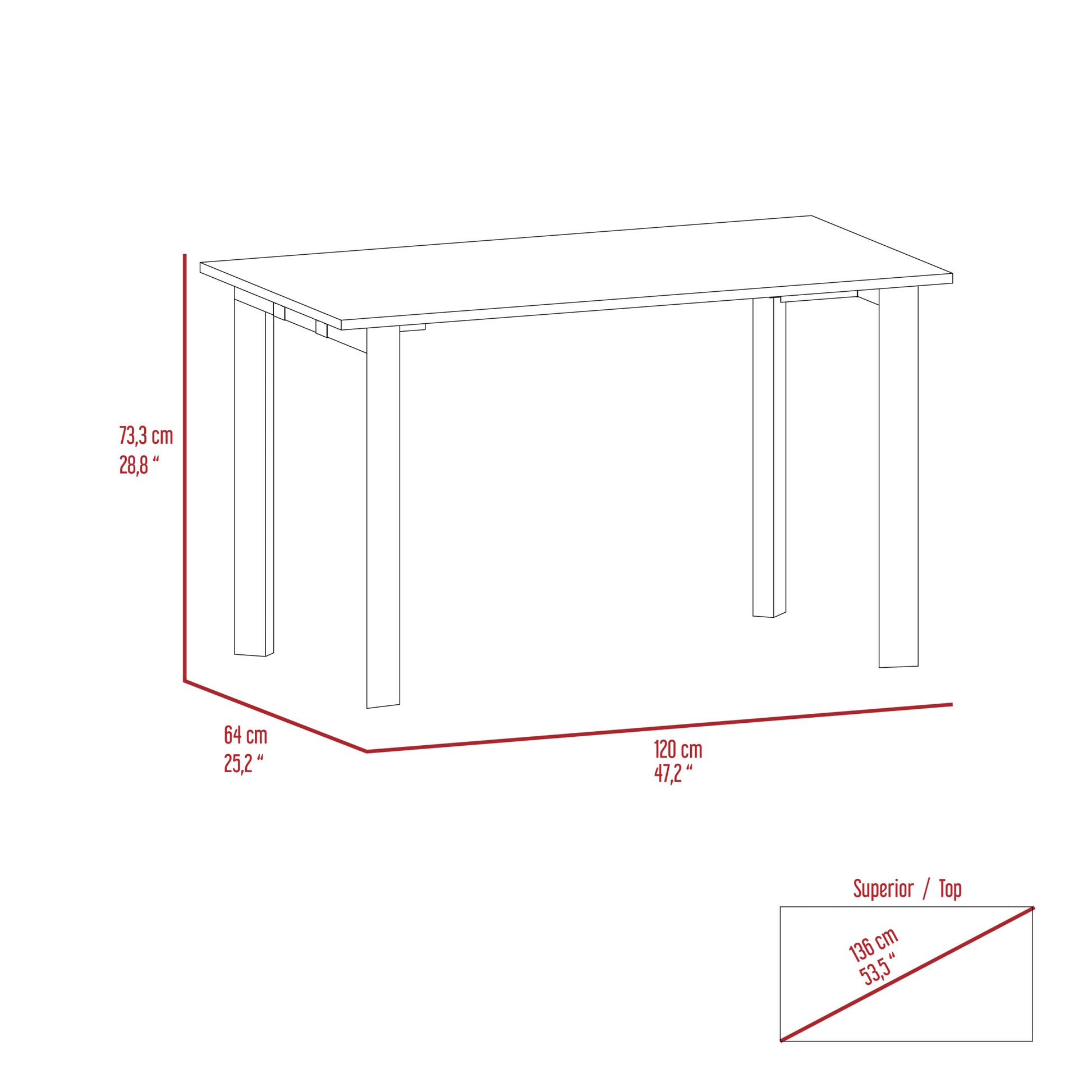 Cabo Writing Desk, Four Legs Mahogany Brown Computer Desk Office Modern Freestanding Rectangular Desk Rectangular Particle Board Particle Board