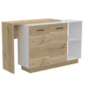 Sicilia Kitchen Island, Two External Shelves, Double Door Cabinets, Three Shelves White Light Oak White Kitchen Modern Rectangular Stationary Kitchen Islands Particle Board Particle Board Medium 40 55In