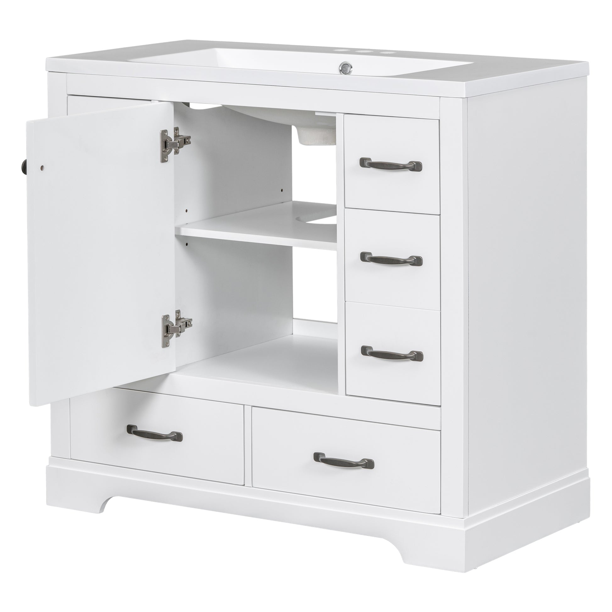 36" Bathroom Vanity With Sink Combo, Six Drawers, Multi Functional Drawer Divider, Adjustable Shelf, White White Solid Wood Mdf