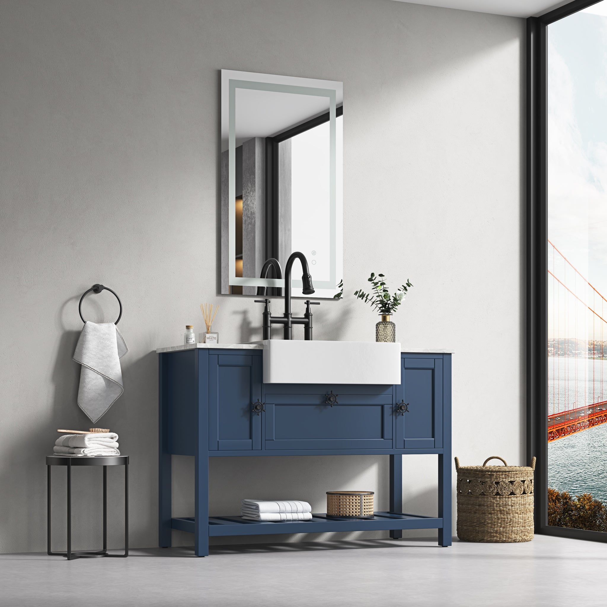 Led Bathroom Mirror48"X 24 " With Front And Backlight, Large Dimmable Wall Mirrors With Anti Fog, Memory, 3 Colors, Led Vanity Mirror White Aluminium