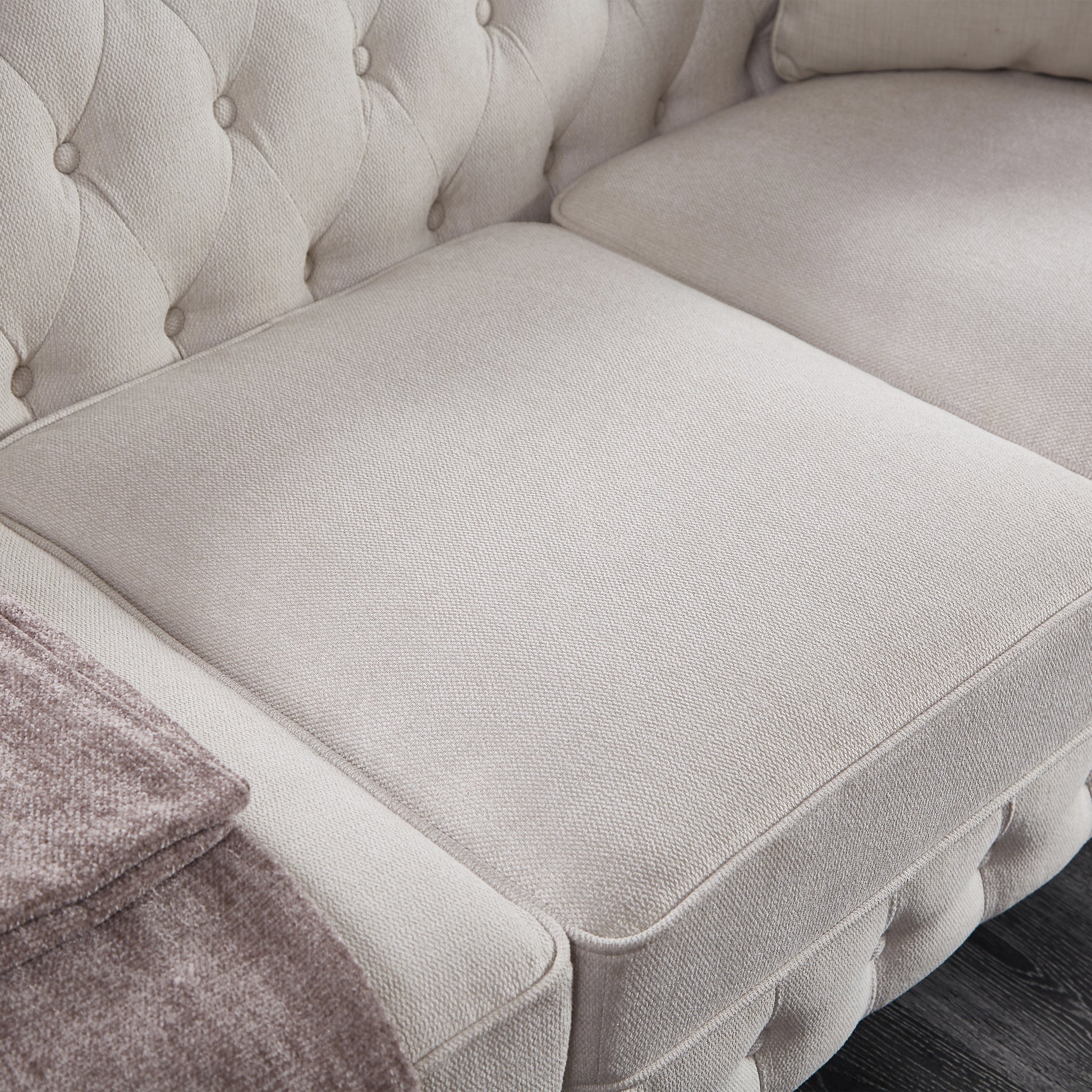Chesterfield Sofa Beige Linen Fabric Beige Beige Foam Fabric