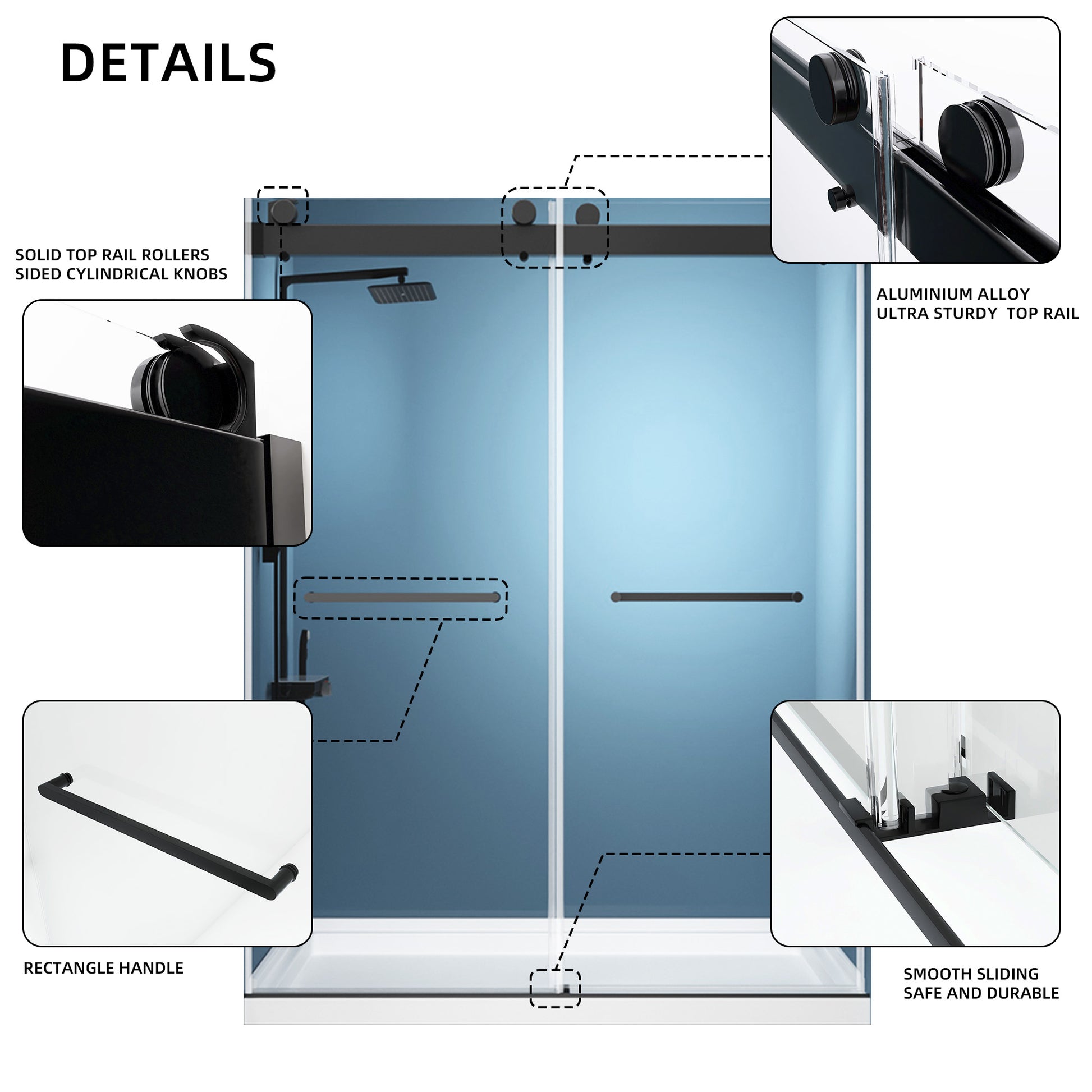 Frameless Double Sliding Shower, 57" 60" Width, 79" Height, 3 8" 10 Mm Clear Tempered Glass,Designed For Smooth Door Closing With Upgraded Crashproof System Technology Matte Black Finish Matte Black Glass