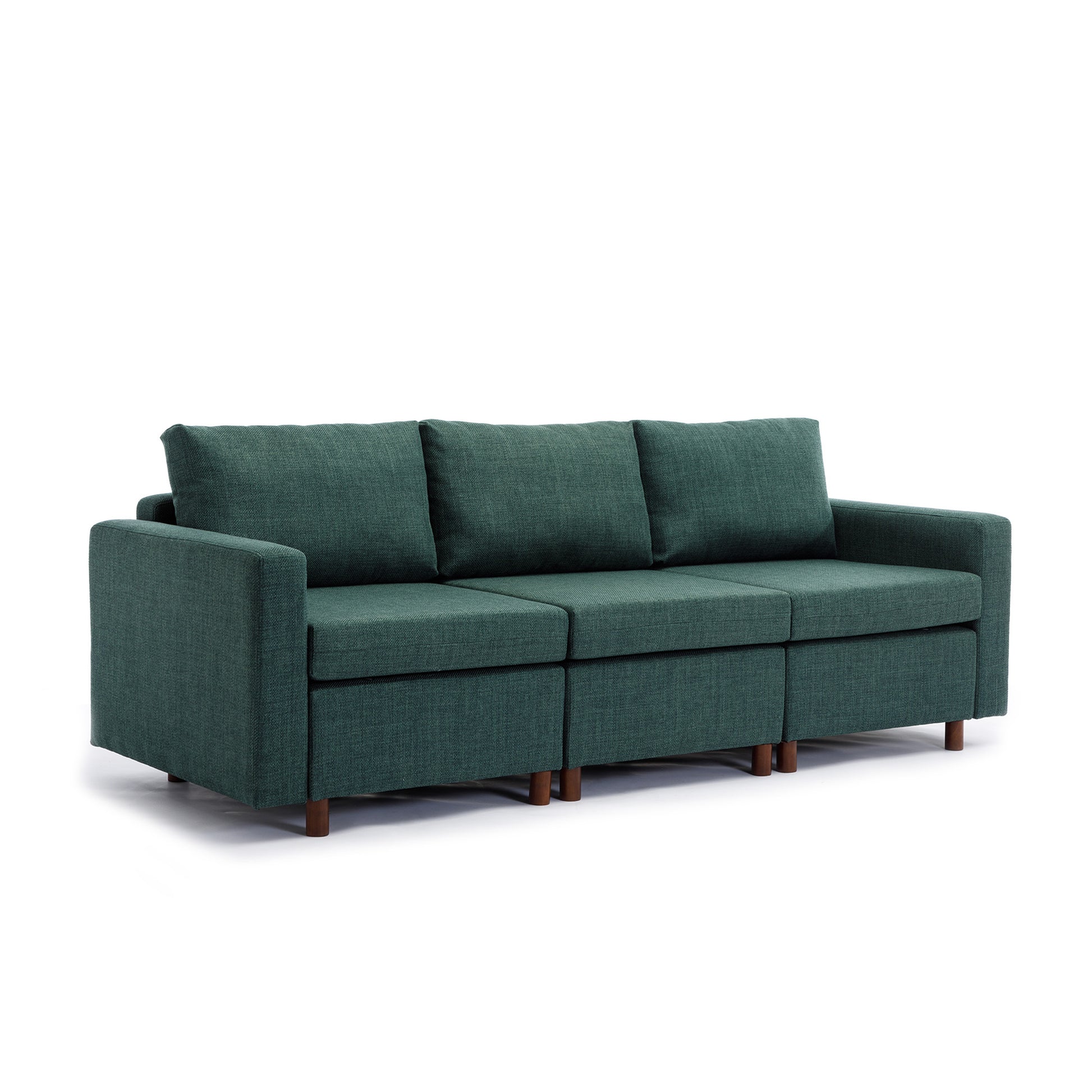 3 Seat Module Sectional Sofa Couch With 2 Ottoman For Living Room,Seat Cushion And Back Cushion Non Removable And Non Washable,Green Green Wood Primary Living Space Soft Modern Rubberwood Foam Linen 3 Seat