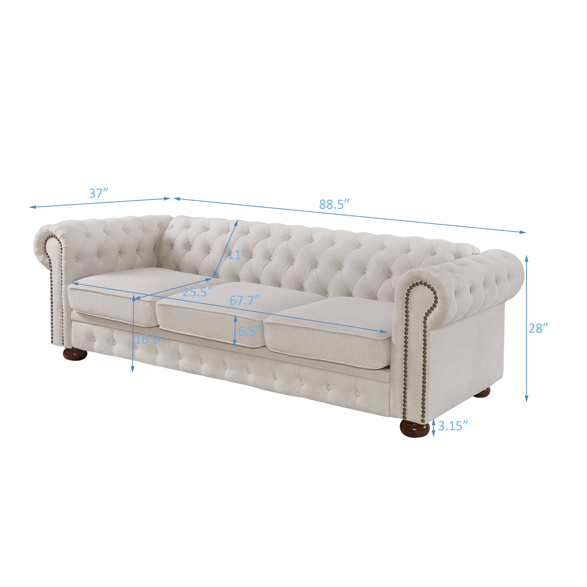 Chesterfield Sofa Beige Linen Fabric Beige Beige Foam Fabric