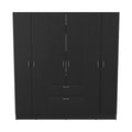 Mitu Six Doors Armoire, Seven Interior Shelves, One Drawer, Rod Black White Black Bedroom Particle Board