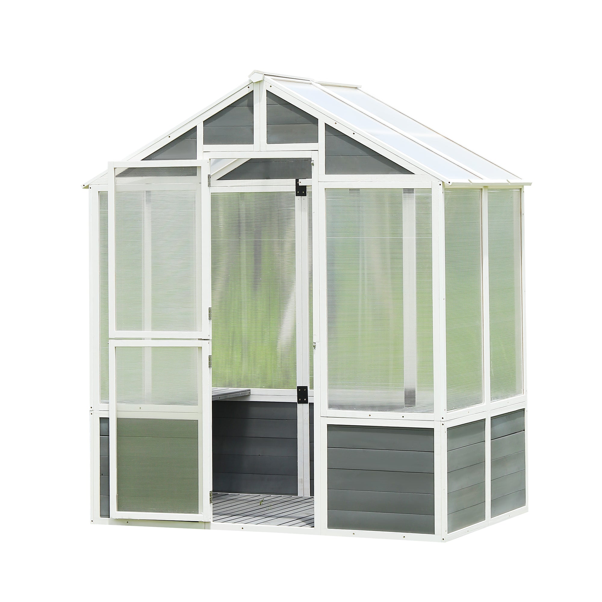 Greenhouse, Wooden Greenhouse Polycarbonate Garden Shed For Plants, 76''X48''X86'' Walk In Outdoor Plant Gardening Greenhouse For Patio Backyard Lawn, Grow House With Front Entry Door White Gray Garden & Outdoor Wood Glass