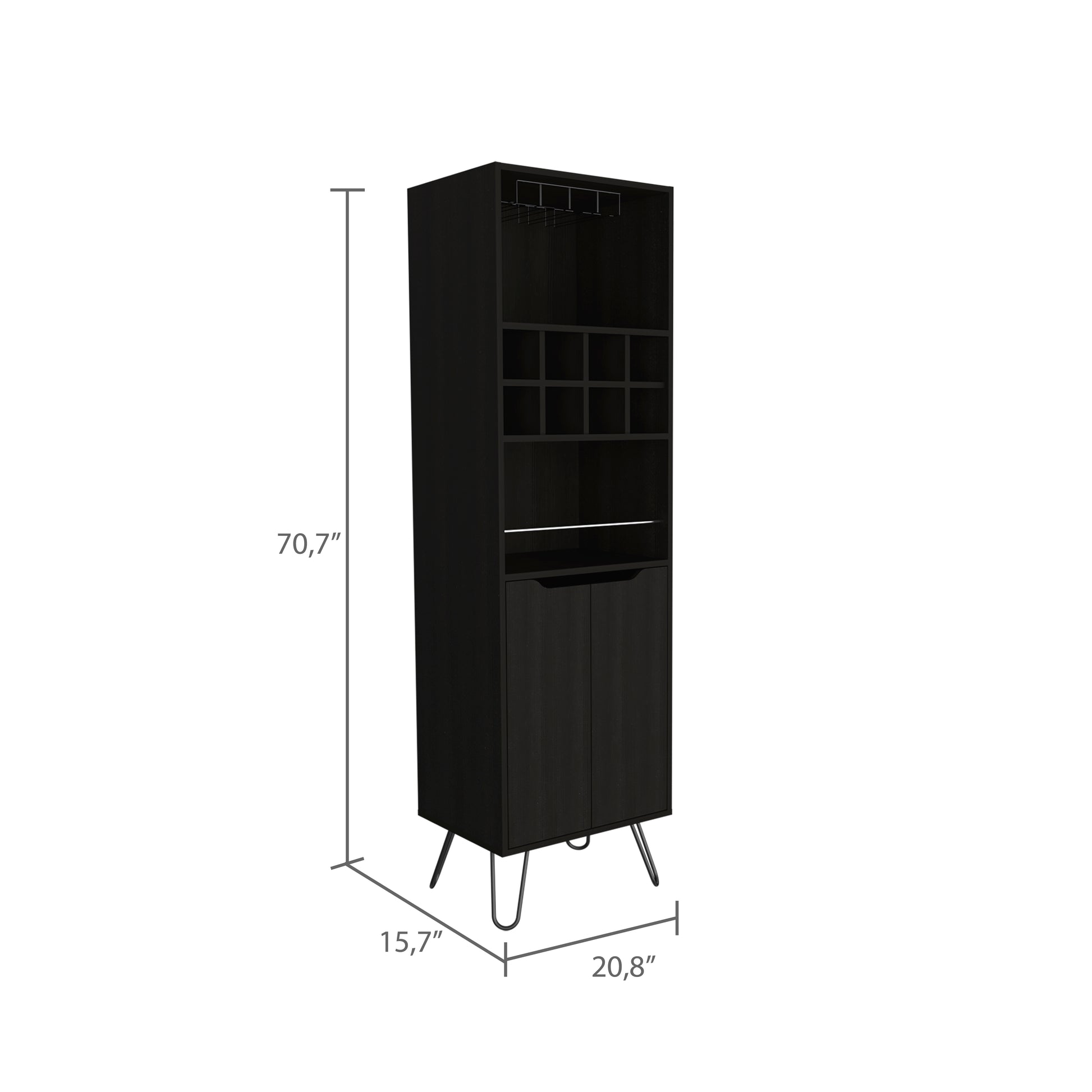 Manhattan Talll Bar Cabinet, Eight Built In Wine Rack, Two Cabinets With Single Door Black Black Particle Board Particle Board