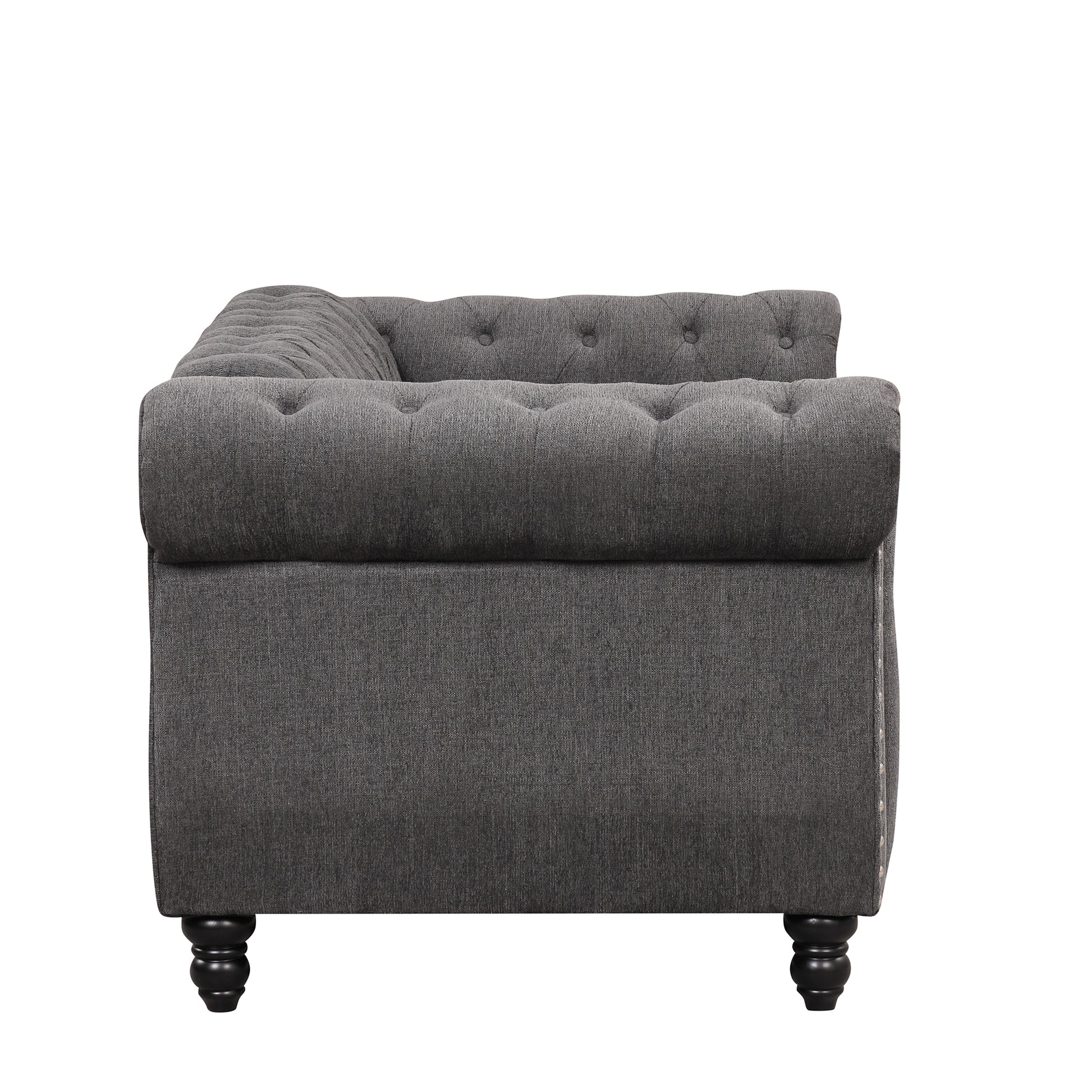 60" Modern Sofa Dutch Plush Upholstered Sofa, Solid Wood Legs, Buttoned Tufted Backrest, Gray Gray Foam Polyester