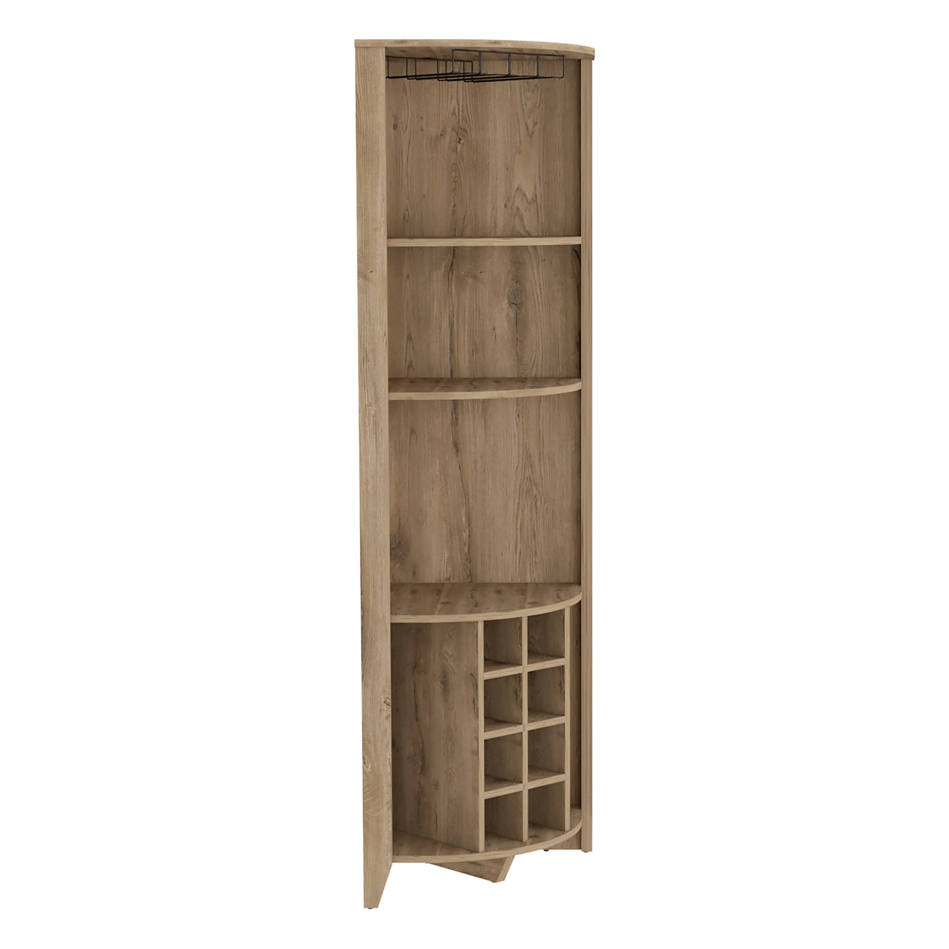 Essential Corner Bar Cabinetthree Shelves, Eight Built In Wine Rack, Two Side Shelves Macadamia Light Oak Dining Room Modern Shelves Included Particle Board