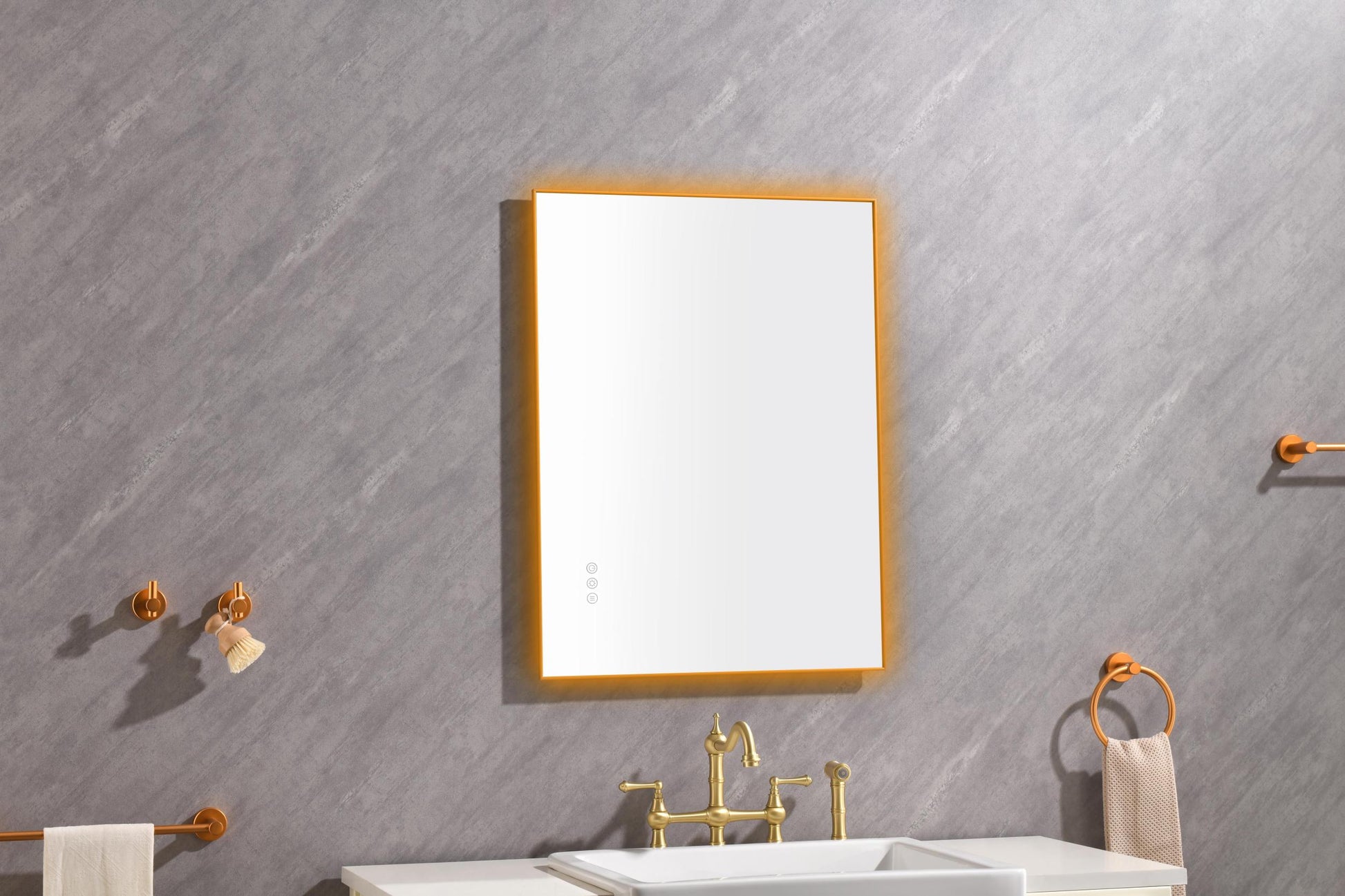 32 X 24 Inch Led Mirror Bathroom Vanity Mirror With Back Light, Wall Mount Anti Fog Memory Large Adjustable Vanity Mirror Gold Aluminium