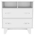 Portanova Two Drawer Dresser, Two Open Shelves, Superior Top, Four Legs White White Drawer 2 Drawers Bedroom Shelf Modern Particle Board Particle Board