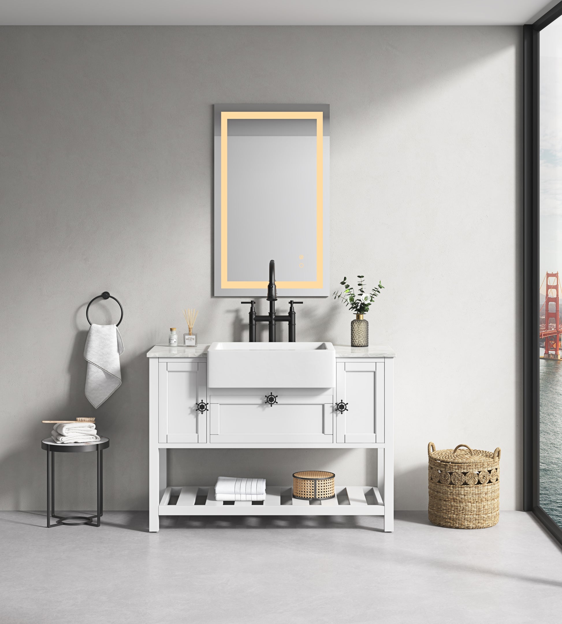 Led Bathroom Mirror 40 "X32" With Front And Backlight, Large Dimmable Wall Mirrors With Anti Fog, Memory, 3 Colors, Led Vanity Mirror White Aluminium