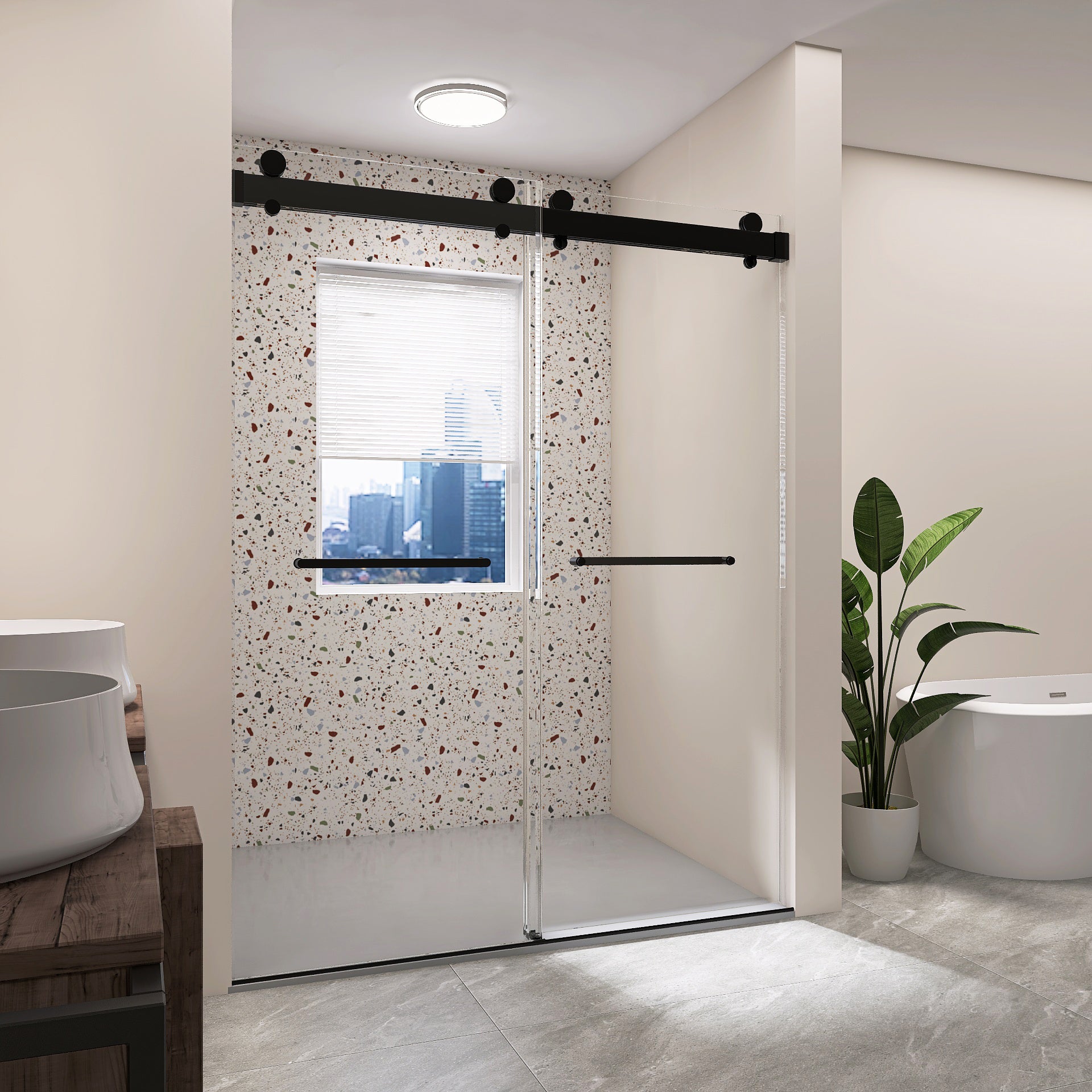 Frameless Double Sliding Shower, 69" 72" Width, 79" Height, 3 8" 10 Mm Clear Tempered Glass,Designed For Smooth Door With Clear Tempered Glass And Stainless Steel Hardware In Matt Black Finish Matte Black Glass