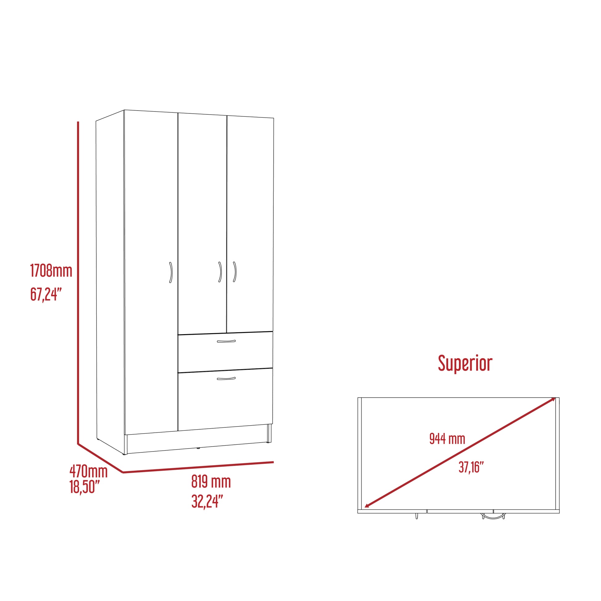 Primavera Armoire, Double Door Cabinets, One Drawer, Metal Rod, Five Shelves Black White Multicolor Particle Board Particle Board