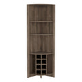 Essential Corner Bar Cabinetthree Shelves, Eight Built In Wine Rack, Two Side Shelves Dark Brown Dark Brown Dining Room Modern Shelves Included Particle Board