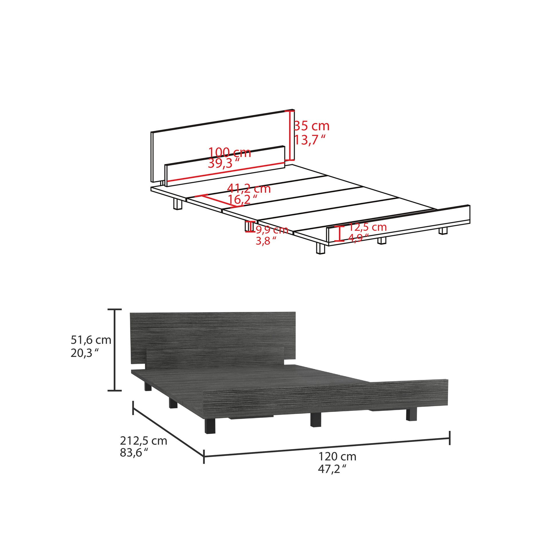 Kaia Twin Bed Basewith Headboard Smokey Oak Twin Smoke Grey Bedroom Particle Board