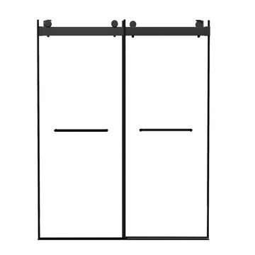 Frameless Double Sliding Shower, 57" 60" Width, 79" Height, 3 8" 10 Mm Clear Tempered Glass,Designed For Smooth Door Closing With Upgraded Crashproof System Technology Matte Black Finish Matte Black Glass