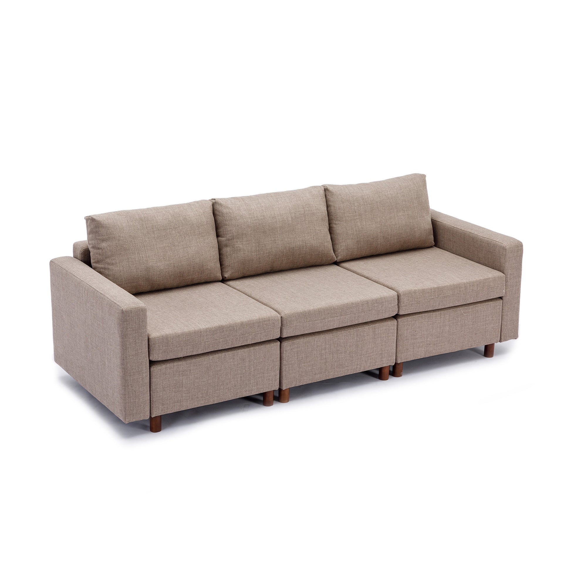 3 Seat Module Sectional Sofa Couch With 1 Ottoman For Living Room,Seat Cushion And Back Cushion Non Removable And Non Washable,Brown Brown Wood Primary Living Space Soft Modern Rubberwood Foam Linen 3 Seat