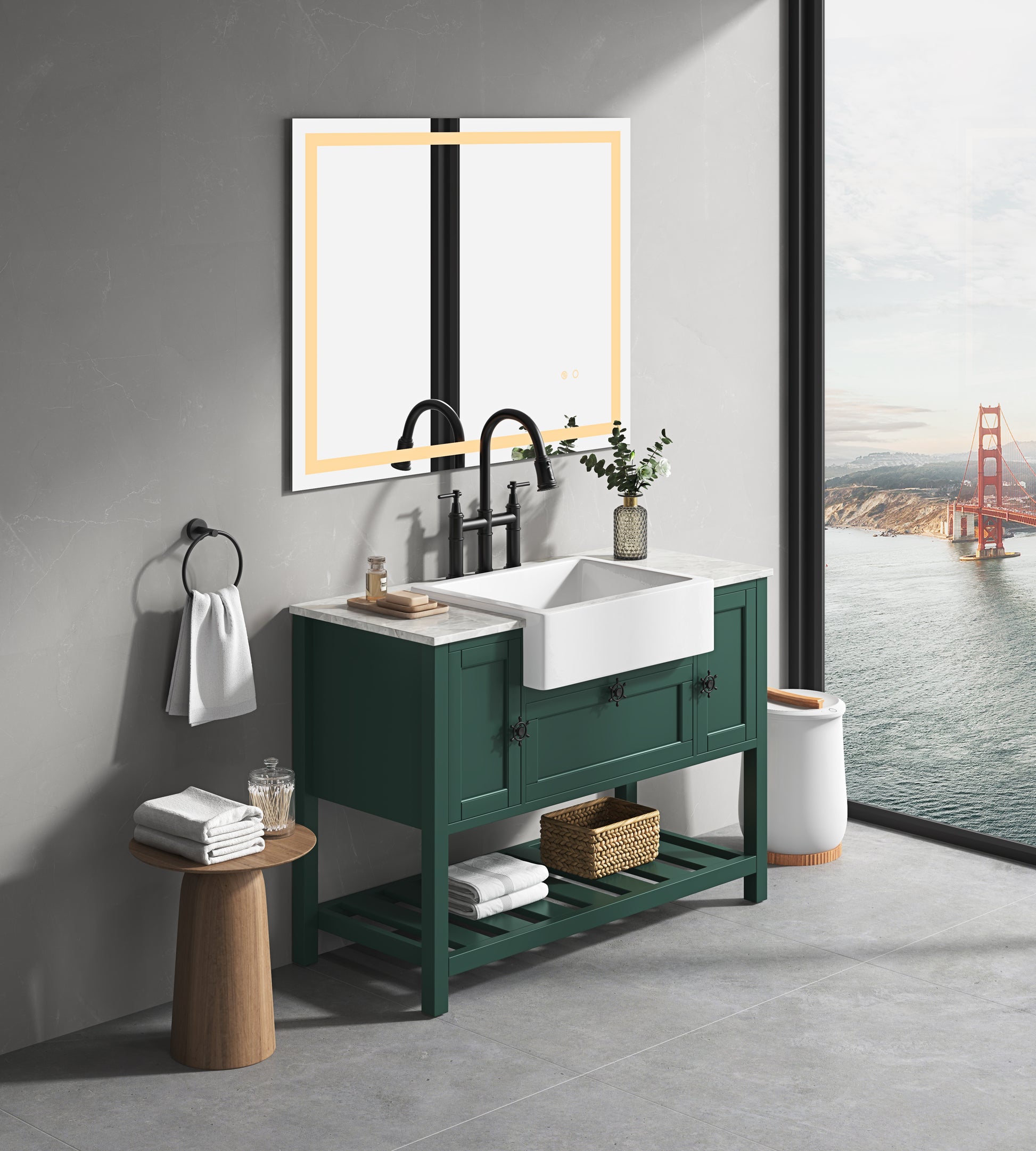 Led Bathroom Mirror 48 "X 36 " With Front And Backlight, Large Dimmable Wall Mirrors With Anti Fog, Memory, 3Colors, Led Vanity Mirror White Aluminium