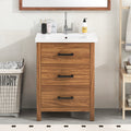 24'' Bathroom Vanity With Ceramic Basin Sink, Modern Bathroom Storage Cabinet With 3 Drawers, Freestanding Bathroom Vanity Cabinet With Single Sink 3 Natural Wood Adjustable Hinges Modern Mdf